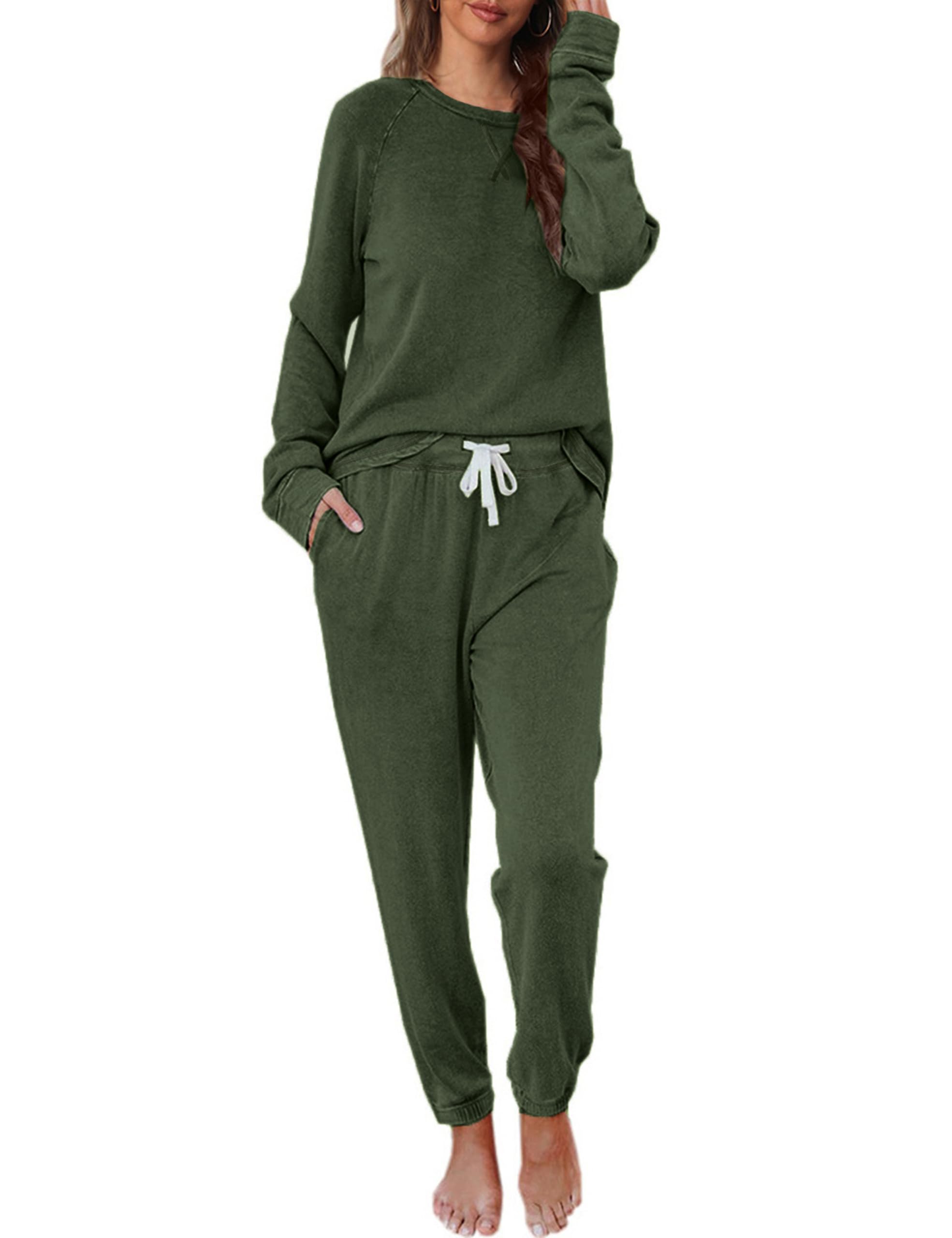 Cysincos Womens Sweatsuits 2 Piece Outfit Sweatpants Loungewear Jogger Pajama Set Long Sleeve Pullover Drawstring Pants