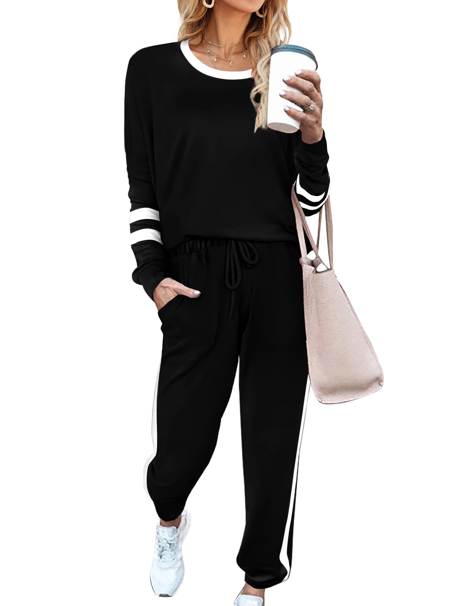 Aloodor Sweatsuit for Women 2 Piece Outfits for Womens Crewneck Sweatshirts Pullover