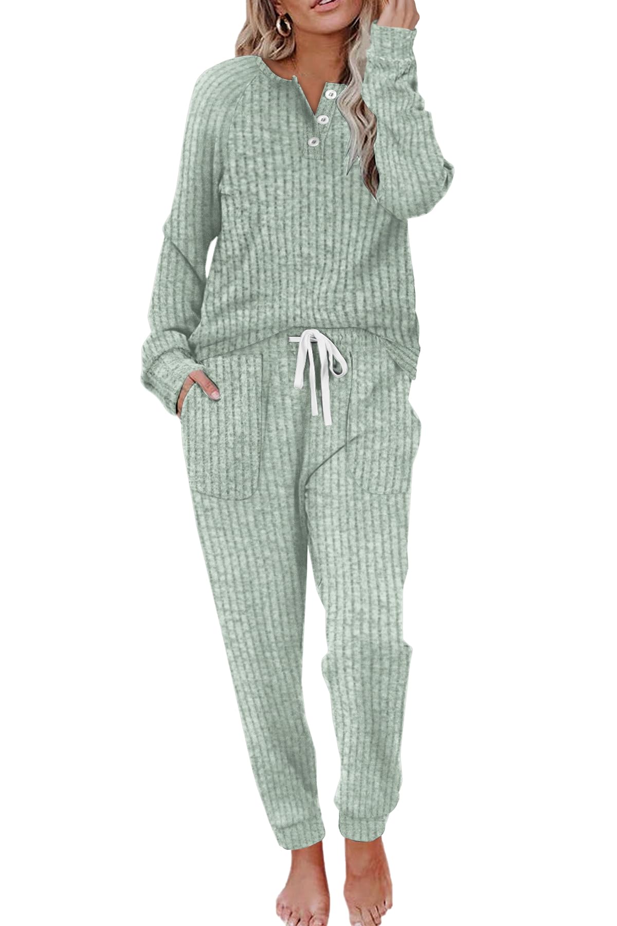 WIHOLL Two Piece Outfits for Women Lounge Sets Button Down Sweatshirt Sweatpants Sweatsuits Set with Pockets