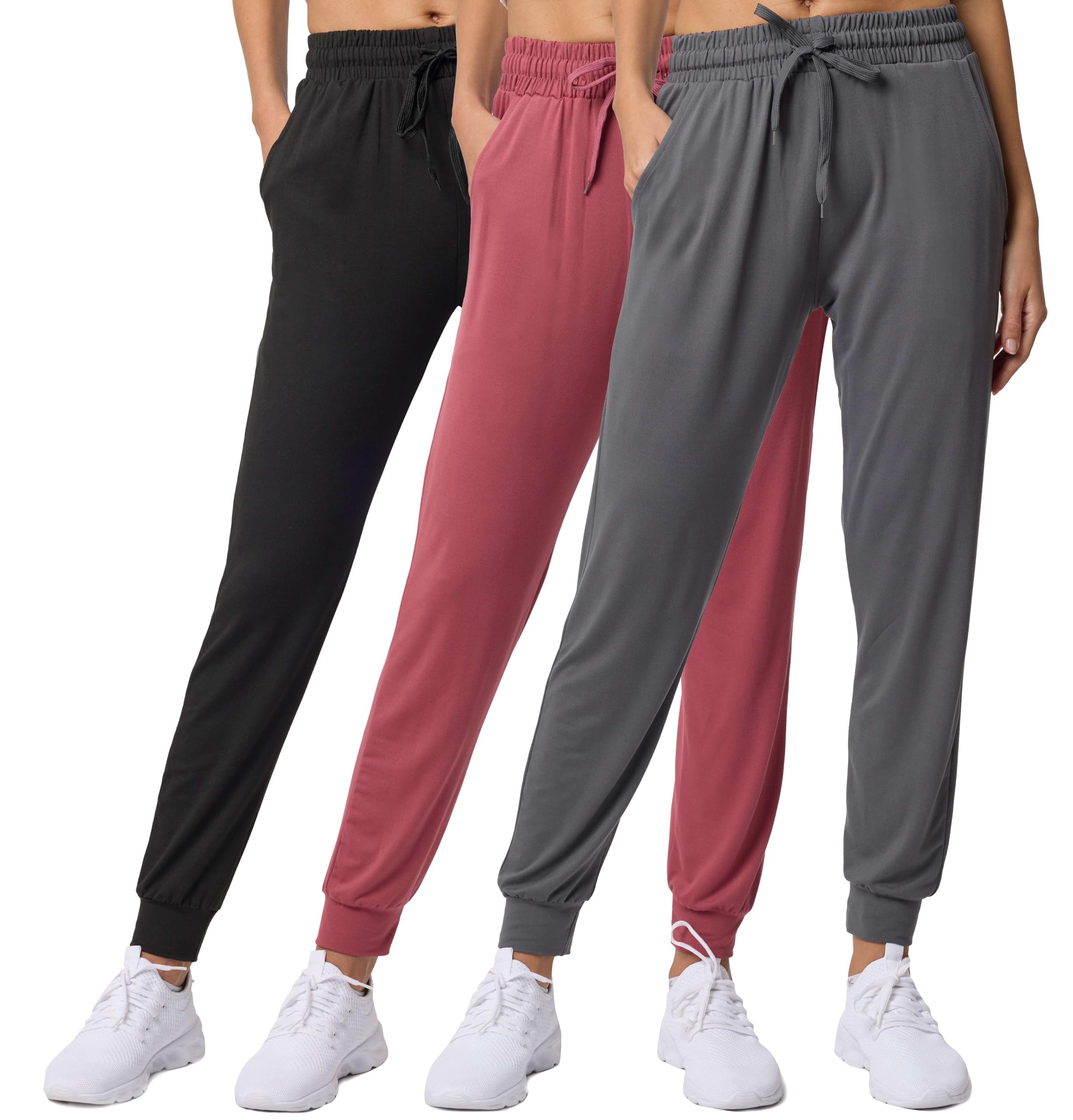 Real Essentials 3 Pack: Women's Ultra-Soft Lounge Joggers Sweatpants Athletic Yoga Pants with Pockets (Available in Plus)