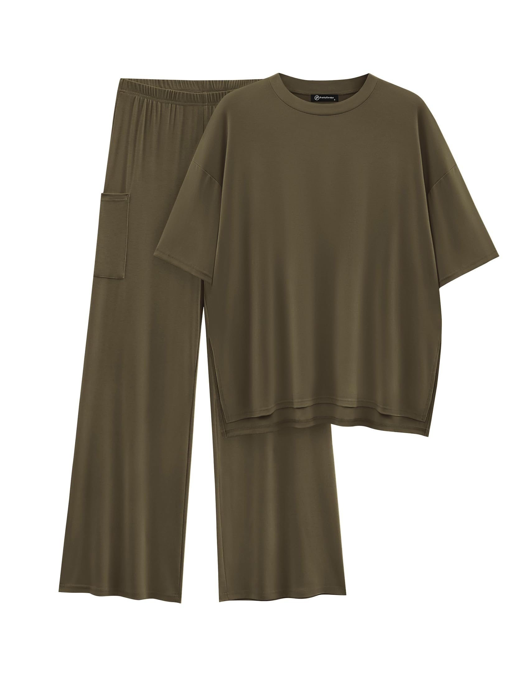 PRETTYGARDEN Women's 2 Piece Outfits Casual Short Sleeve Pullover Tops and Wide Leg Pants Lounge Sets Tracksuits