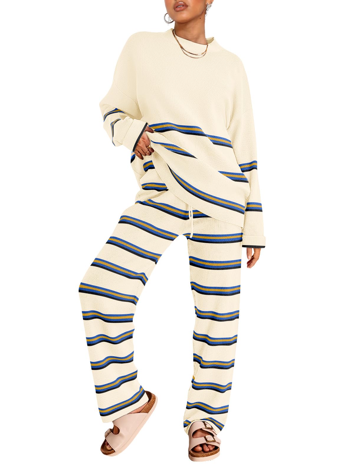 LILLUSORY 2 Piece Sets for Women 2025 Two Piece Lounge Sets Fall Fashion Oversized Striped Knit Sweaters Outfits Clothes