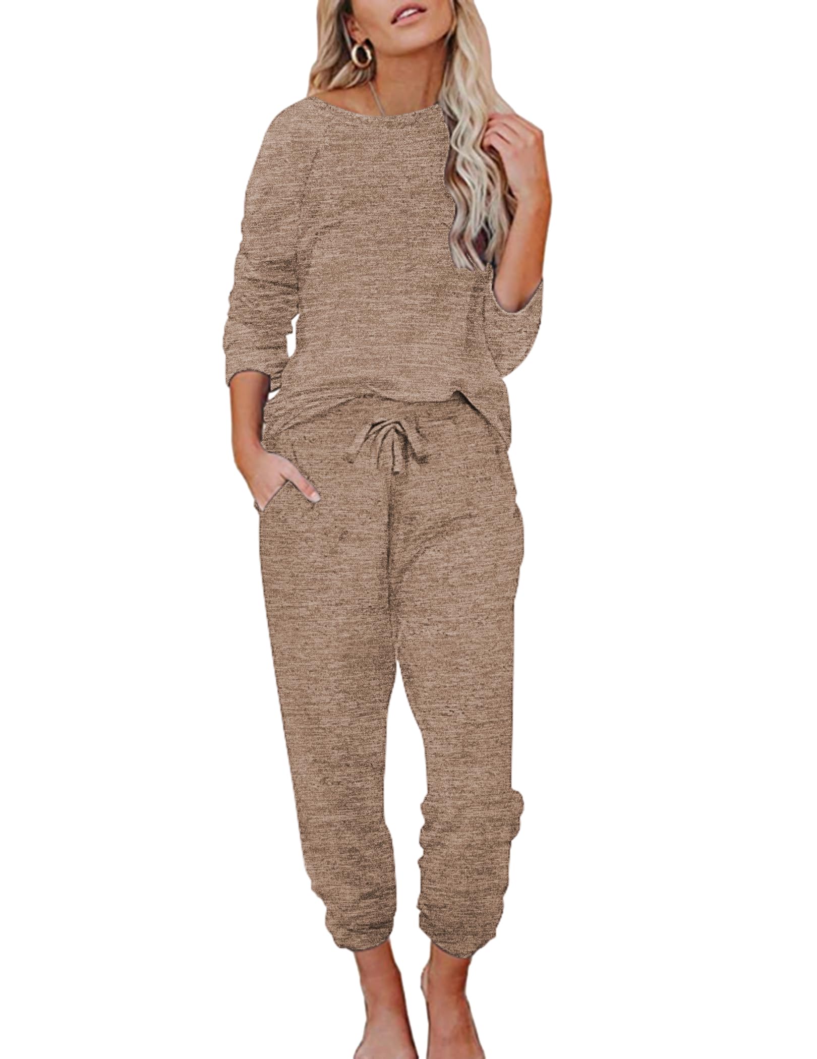 Ekouaer Womens Pajamas Set Long Sleeve Loungewear Soft Lounge Set Joggers with Pockets