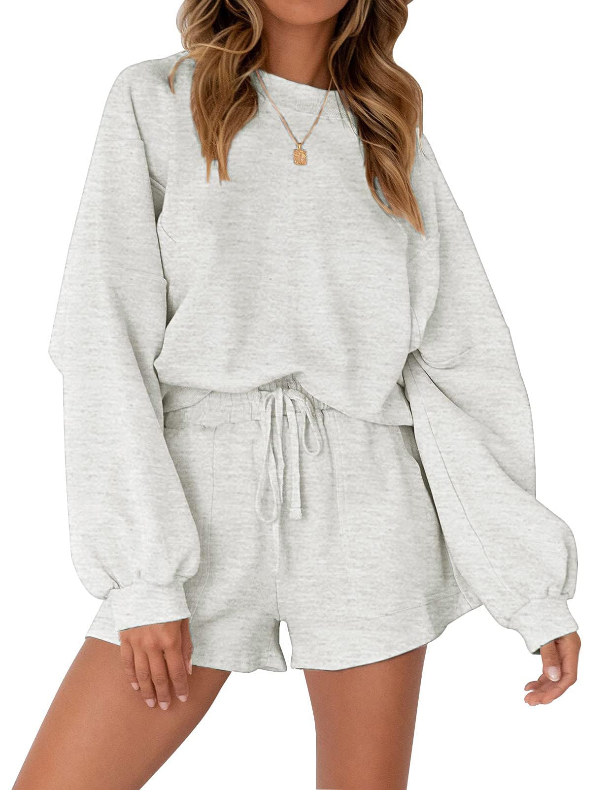 MEROKEETY Women's 2025 Fall Oversized Batwing Sleeve Lounge Sets Casual Top and Shorts 2 Piece Outfits Sweatsuit