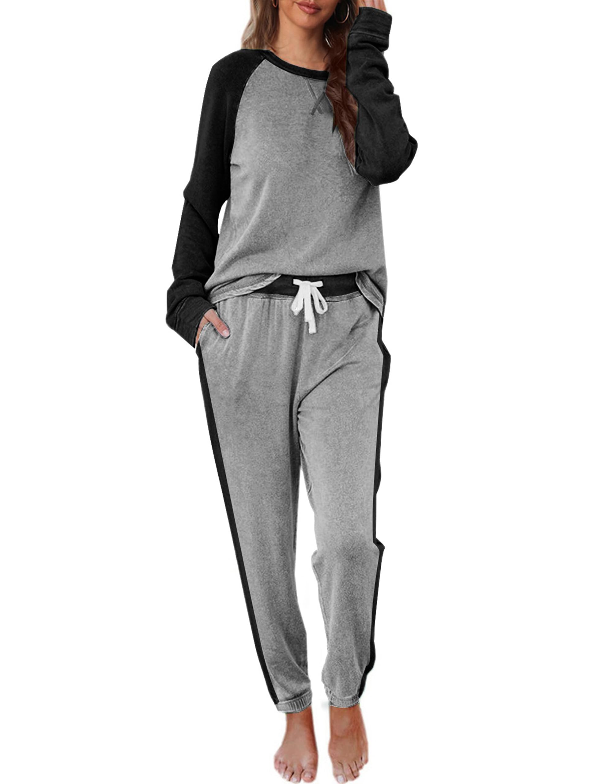 Cysincos Womens Sweatsuits 2 Piece Outfit Sweatpants Loungewear Jogger Pajama Set Long Sleeve Pullover Drawstring Pants