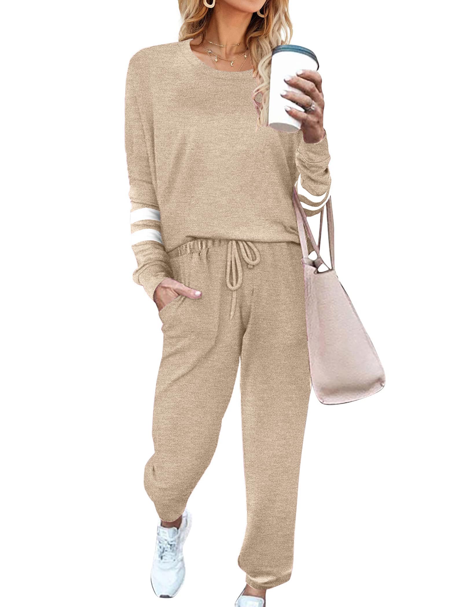 Ekouaer Sweatsuits Womens Loungewear Set Tracksuit Long Sleeve Pajamas Set with Pockets 2 Piece Outfits Lounge Sets
