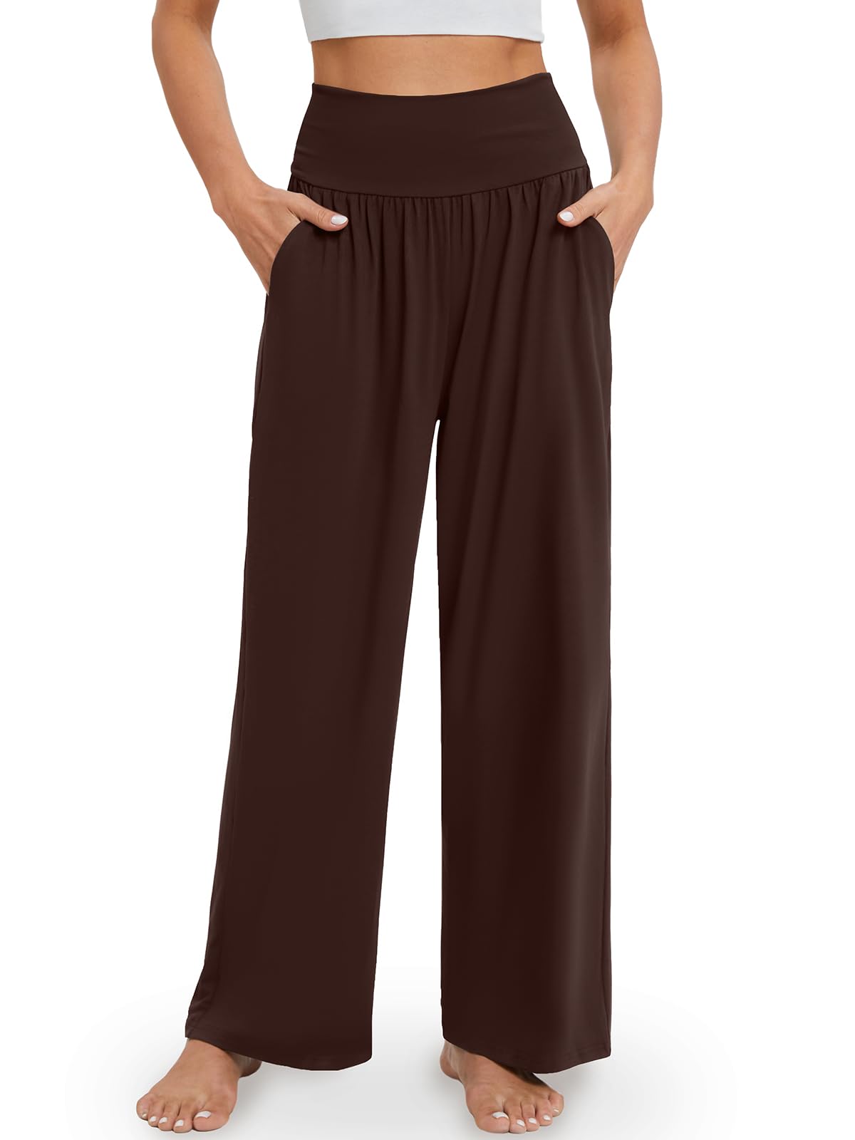 Gracyoga Wide Leg Yoga Pants for Women Casual Loose Cozy Sweatpants High Waisted Lounge Pajama Flowy Pants With Pockets