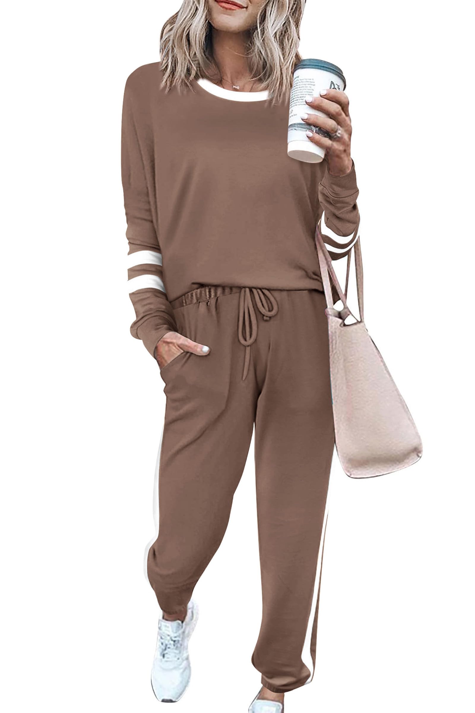 PRETTYGARDEN Women's Spring Fall 2 Piece Lounge Outfit Long Sleeve Crewneck Pullover Tops High Waisted Pants Set Tracksuit