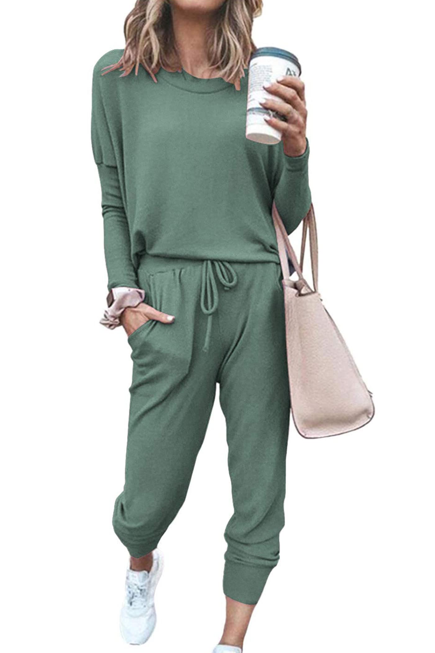 PRETTYGARDEN Women's Spring Fall 2 Piece Lounge Outfit Long Sleeve Crewneck Pullover Tops High Waisted Pants Set Tracksuit