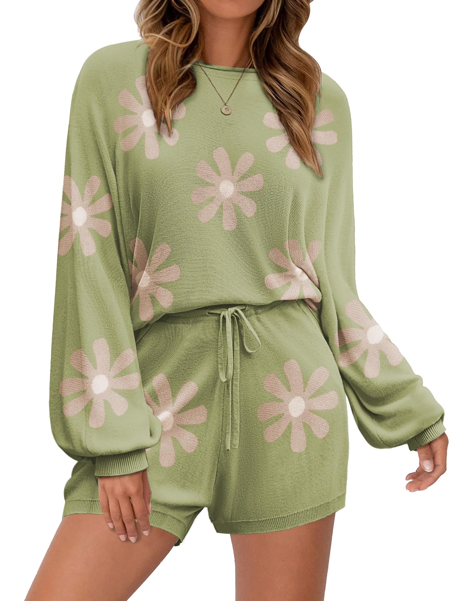 Ekouaer Knit Pajamas Set for Women Lounge Wear Sets Long Sleeve Sweatsuit Matching 2 Piece Outfits Casual Sweater Sets S-XXL