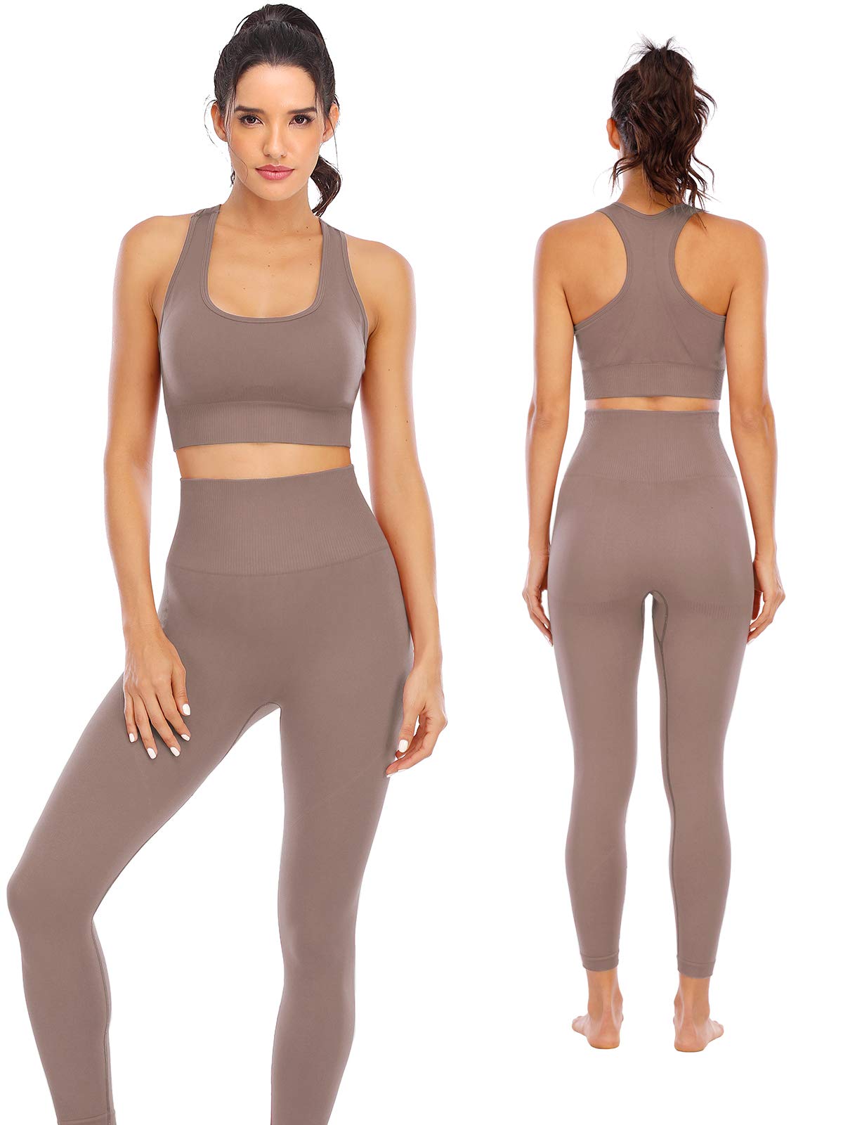 Workout Sets for Women 2 Piece High Waisted Seamless Leggings with Padded Stretchy Sports Bra Sets Gym Clothes