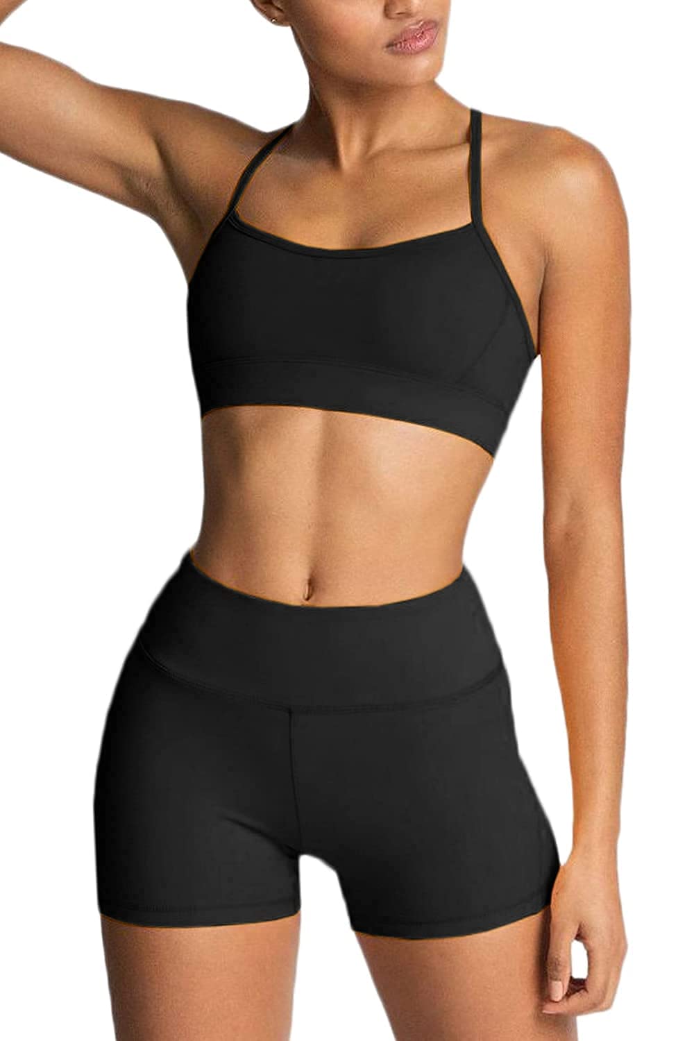 IMEKIS Women's Workout Sets 2 Piece Yoga Outfit High Waisted Biker Shorts Leggings Sports Bra Gym Fitness Clothes Tracksuit