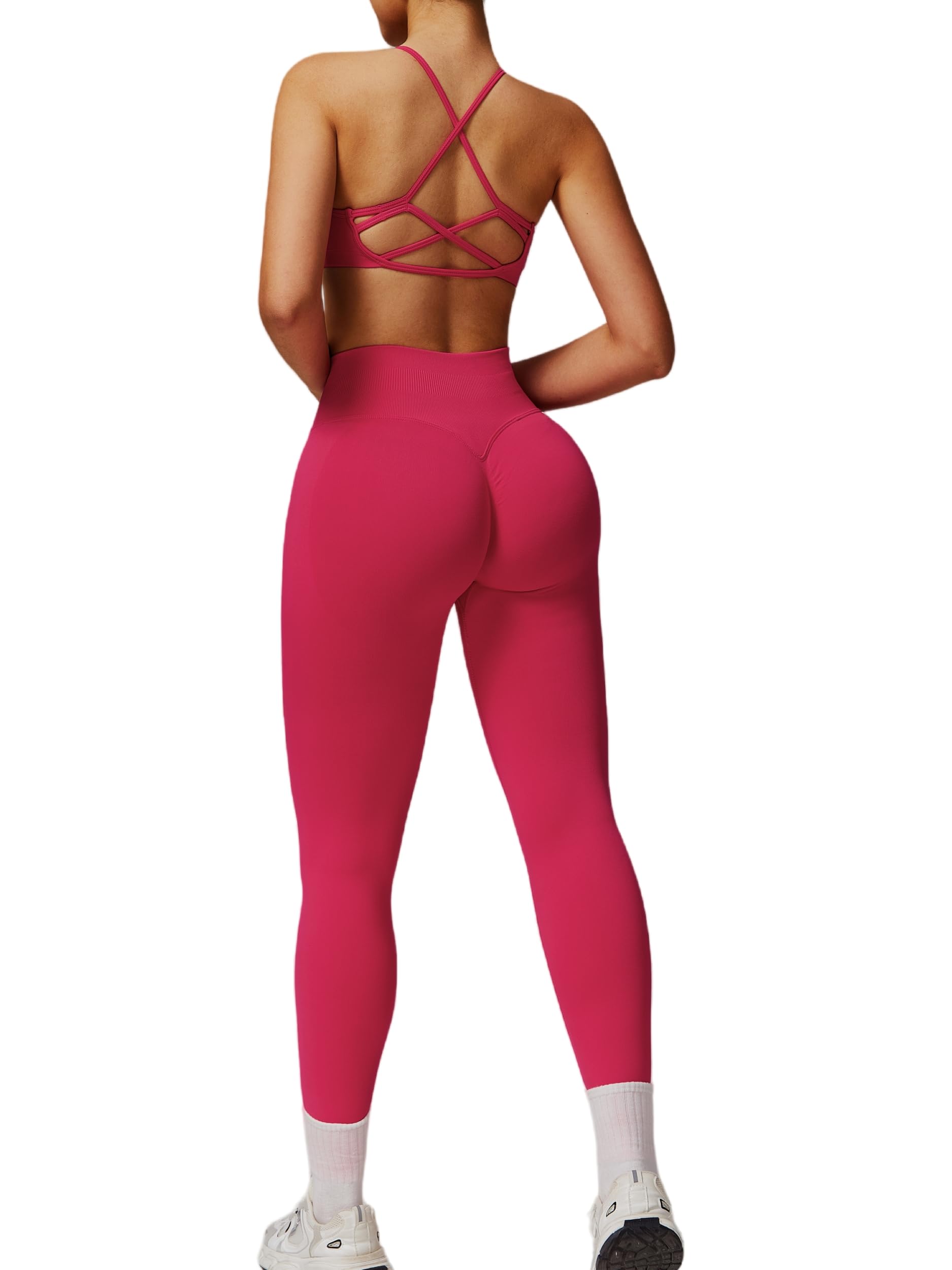 ABOCIW Workout Sets for Women 2 Piece Seamless HIgh Waist Scunch Butt Lifting Leggings Strappy Sports Bra Gym Outfits