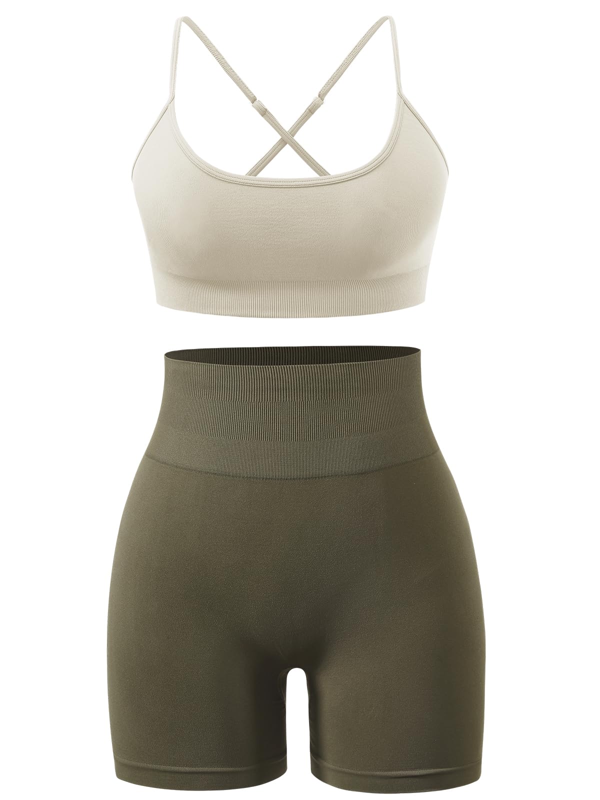 Workout Sets for Women 2 Piece Outfits High Waisted Yoga Shorts with Adjustable Strappy Sports Bra Gym Sets