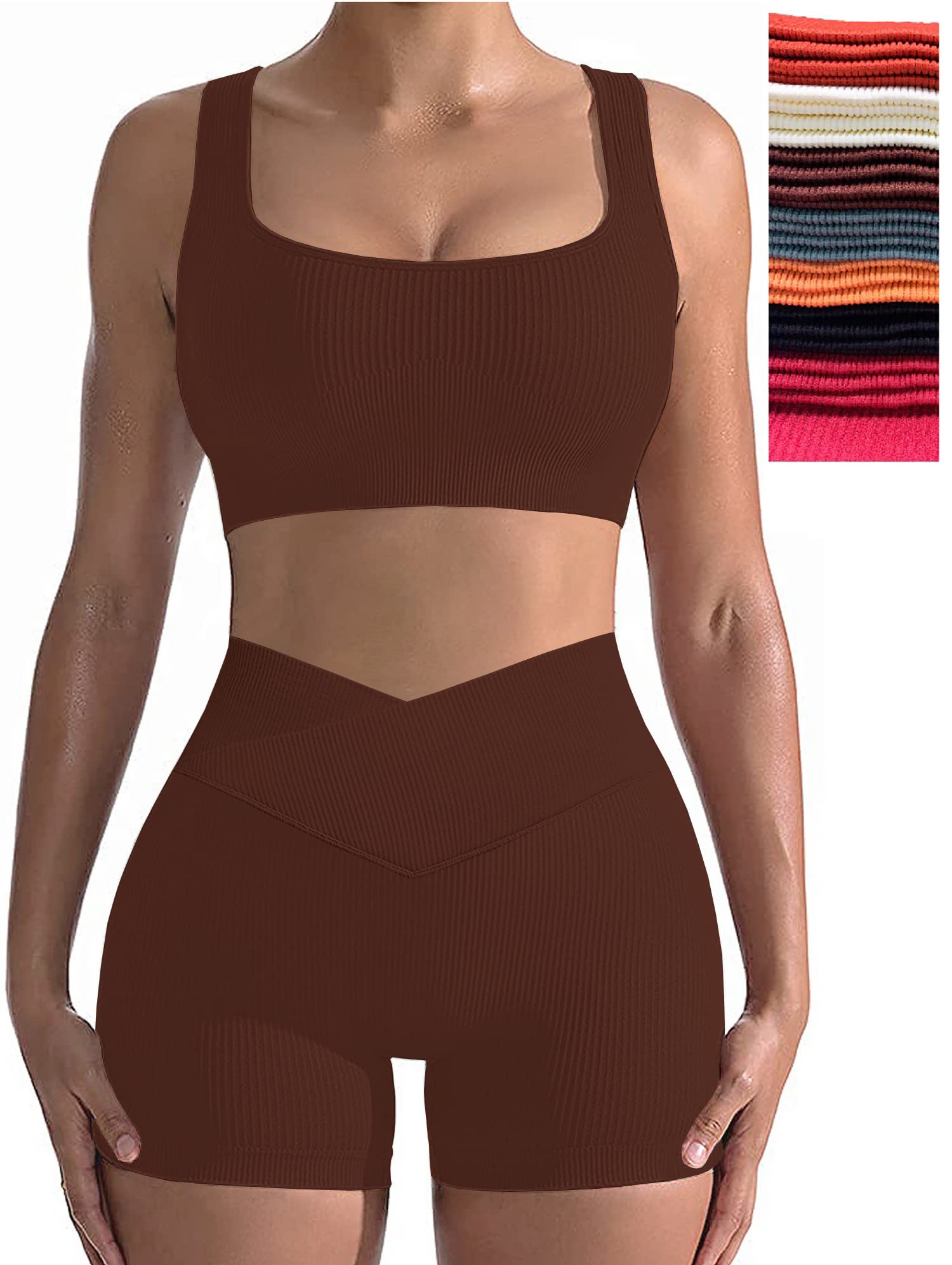 niyokki Workout Sets for Women Two Piece Sexy Summer Sports Bra and Crossover Shorts Matching Workout Set