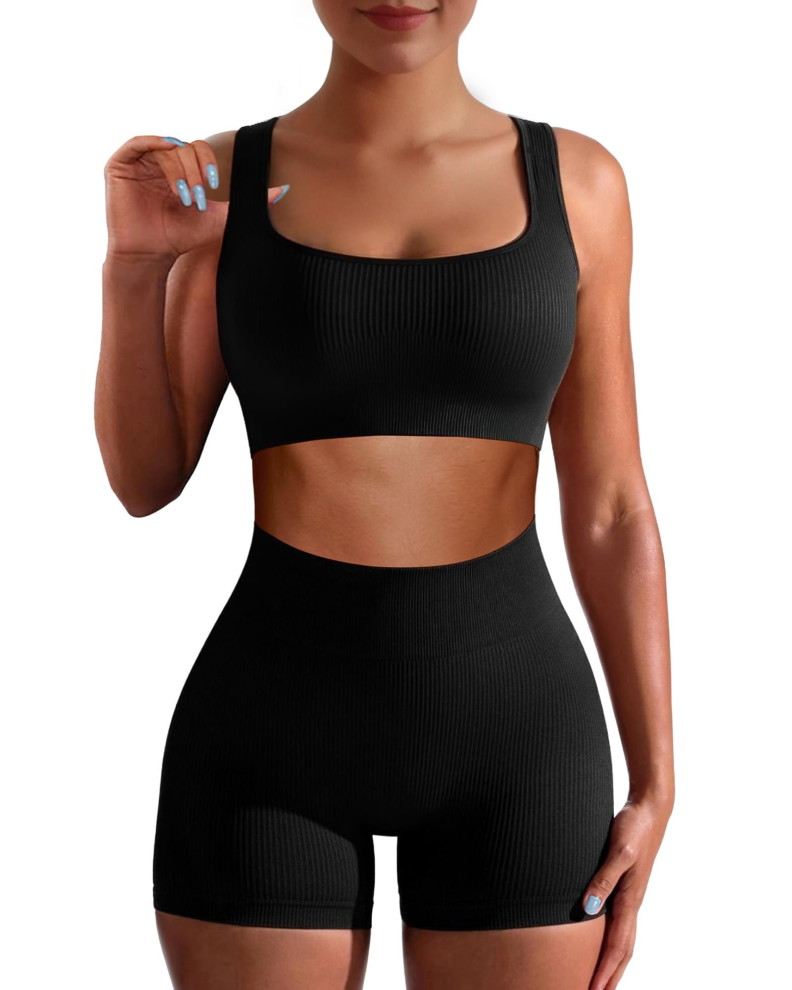 Workout Sets for Women Two Piece Sets for Women Summer Seamless Ribbed High Waist Leggings with Sports Bra Gym Sets