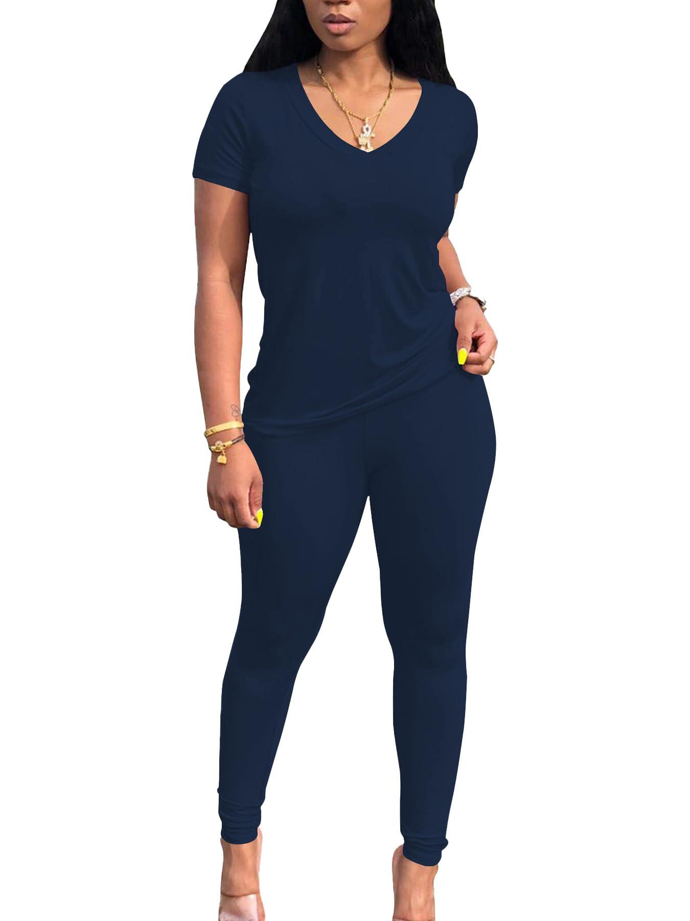 Lounge Sets for Women 2 Piece Summer Casual Jogger Workout Outfits Short Tops Long Pant Sweat suit leggings set