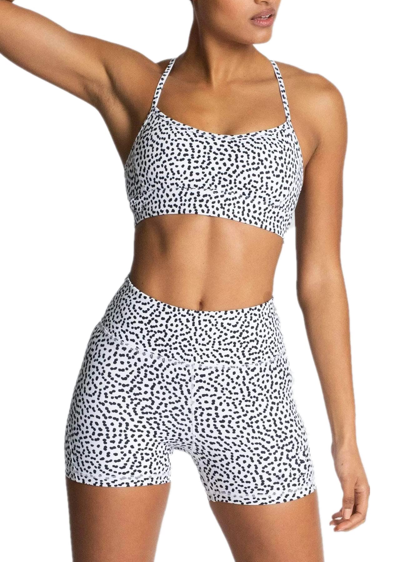 IWEMEK Women's Workout Sets 2 Piece Yoga Outfits High Waisted Biker Shorts and Cross Back Sports Bra Gym Set