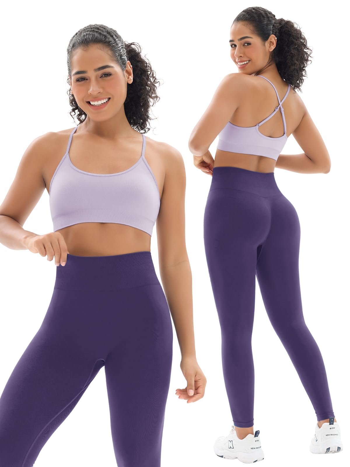 Seamless Workout Sets for Women 2 Piece Adjustable Strappy Sports Bra with High Waisted Butt Lifting Leggings Gym Sets
