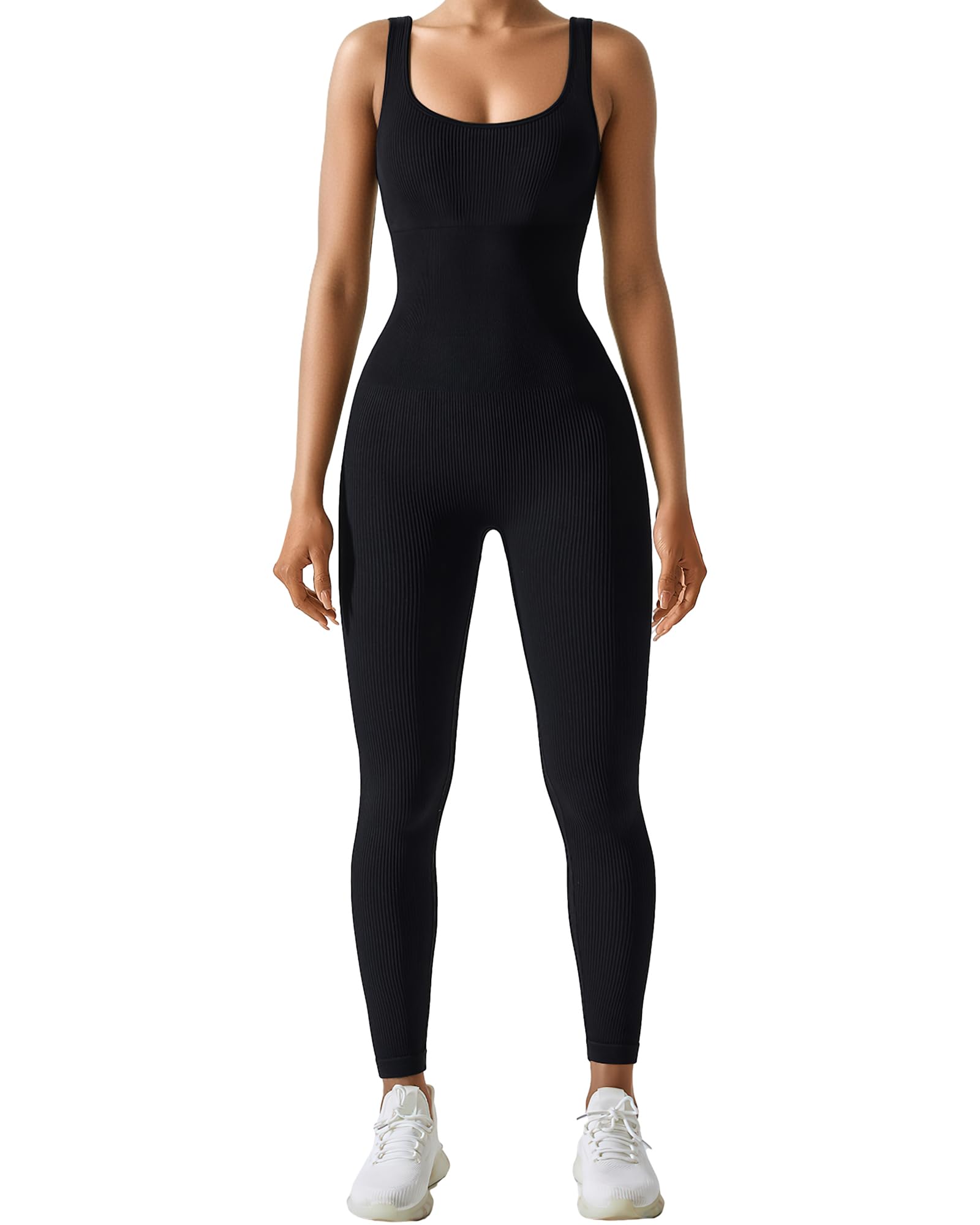 AURUZA Jumpsuit for Women Workout Seamless Jumpsuits Yoga Ribbed One Piece Tank Tops Rompers Sleeveless Exercise Jumpsuits