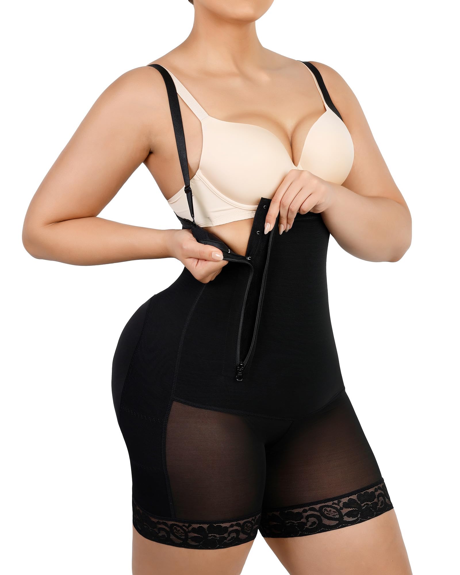SHAPELLX Tummy Control Shapewear Faja Colombianas Side Zipper Body Shaper Plus Size Postpartum Bodysuit With Butt Lift