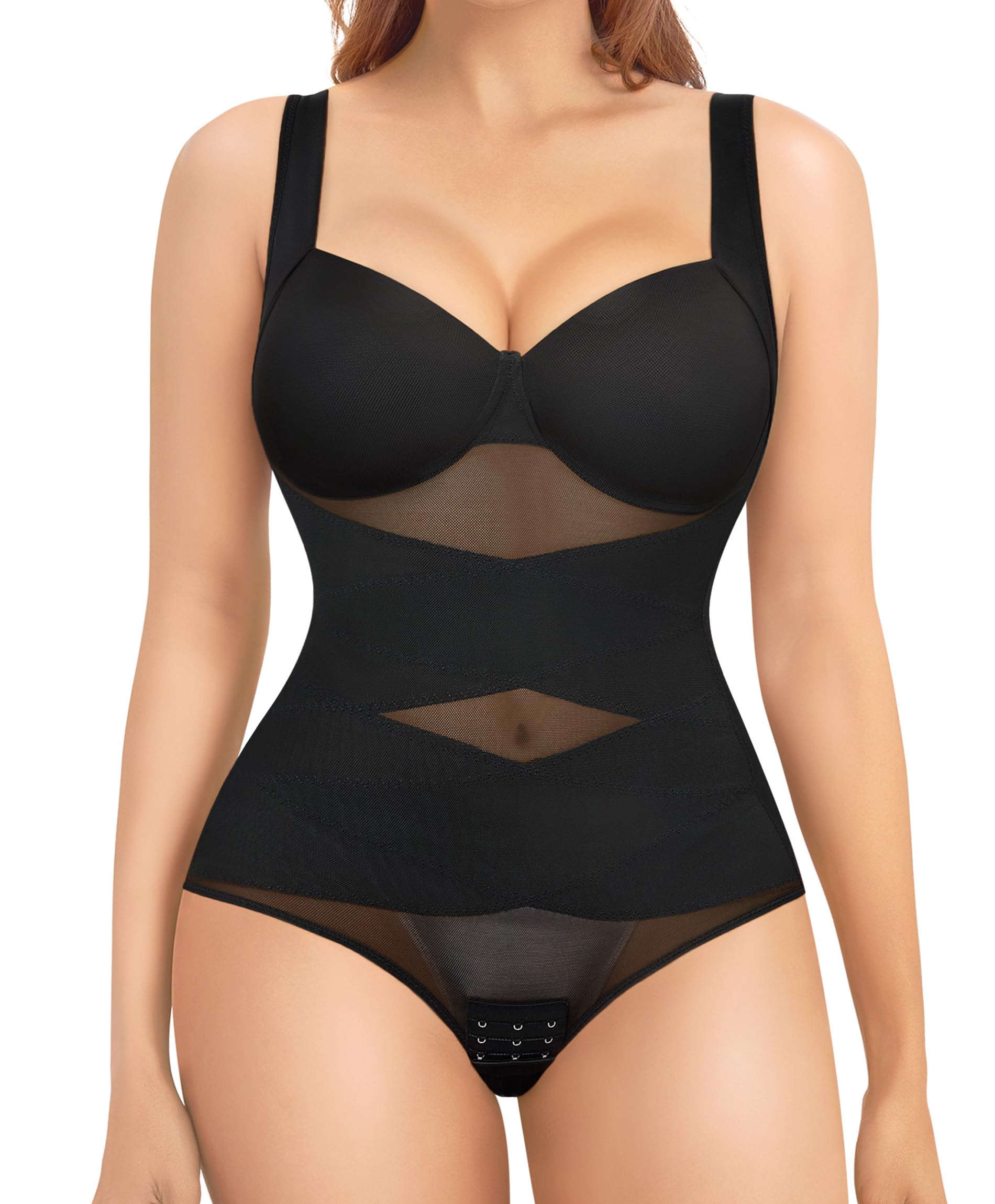Nebility Shapewear Bodysuit for Women Tummy Control Waist Trainer Backless Body Shaper V-Neck with Built in Bra