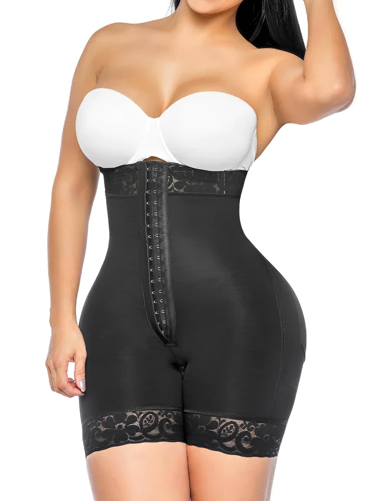 YIANNA Tummy Control Shapewear for Women Strapless Fajas Colombianas Body Shaper Shorts Butt Lifter with Zipper Crotch