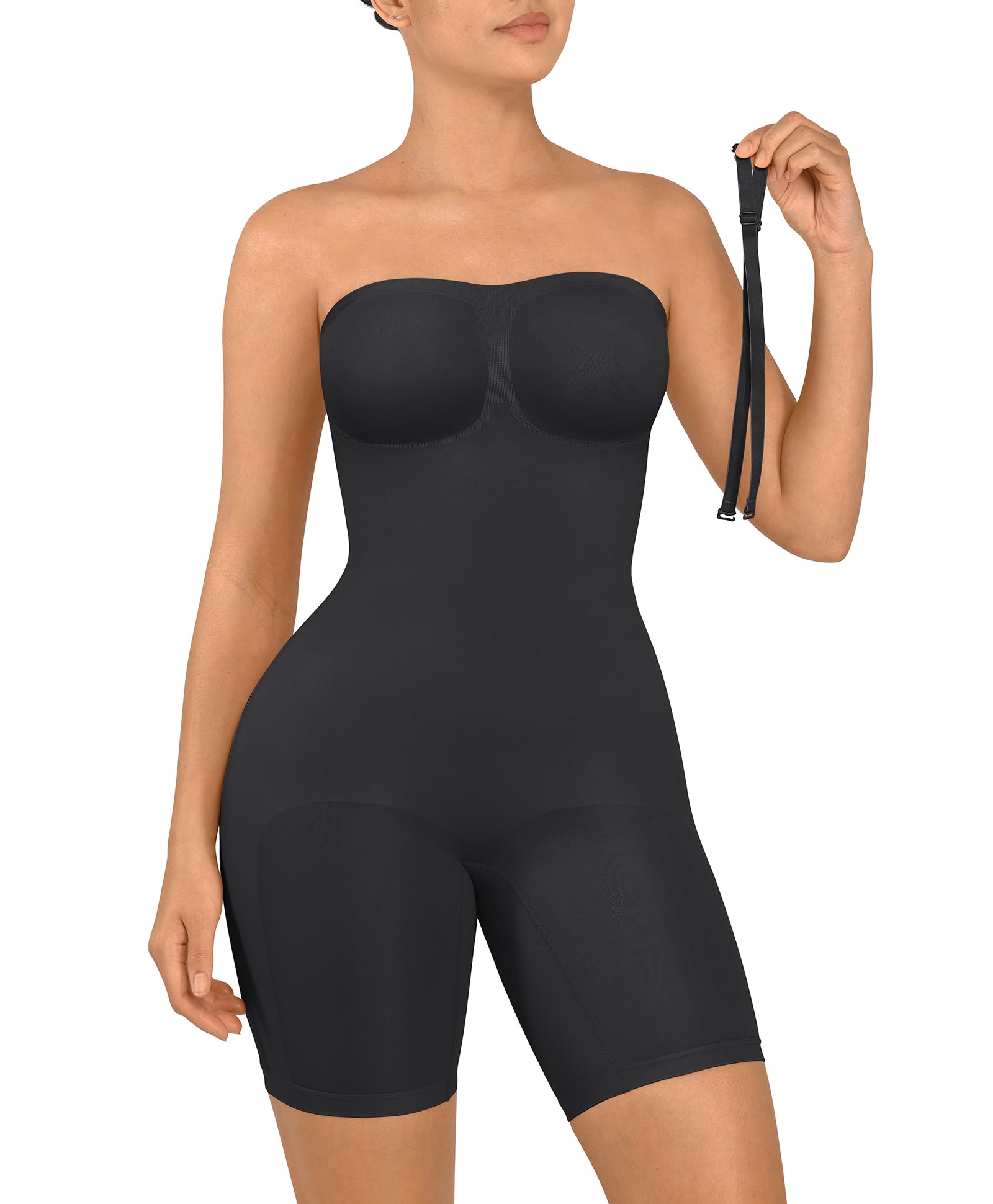 FeelinGirl Strapless Bodysuit for Women Tummy Control Shapewear Seamless Sculpt Body Shaper with Removable Straps