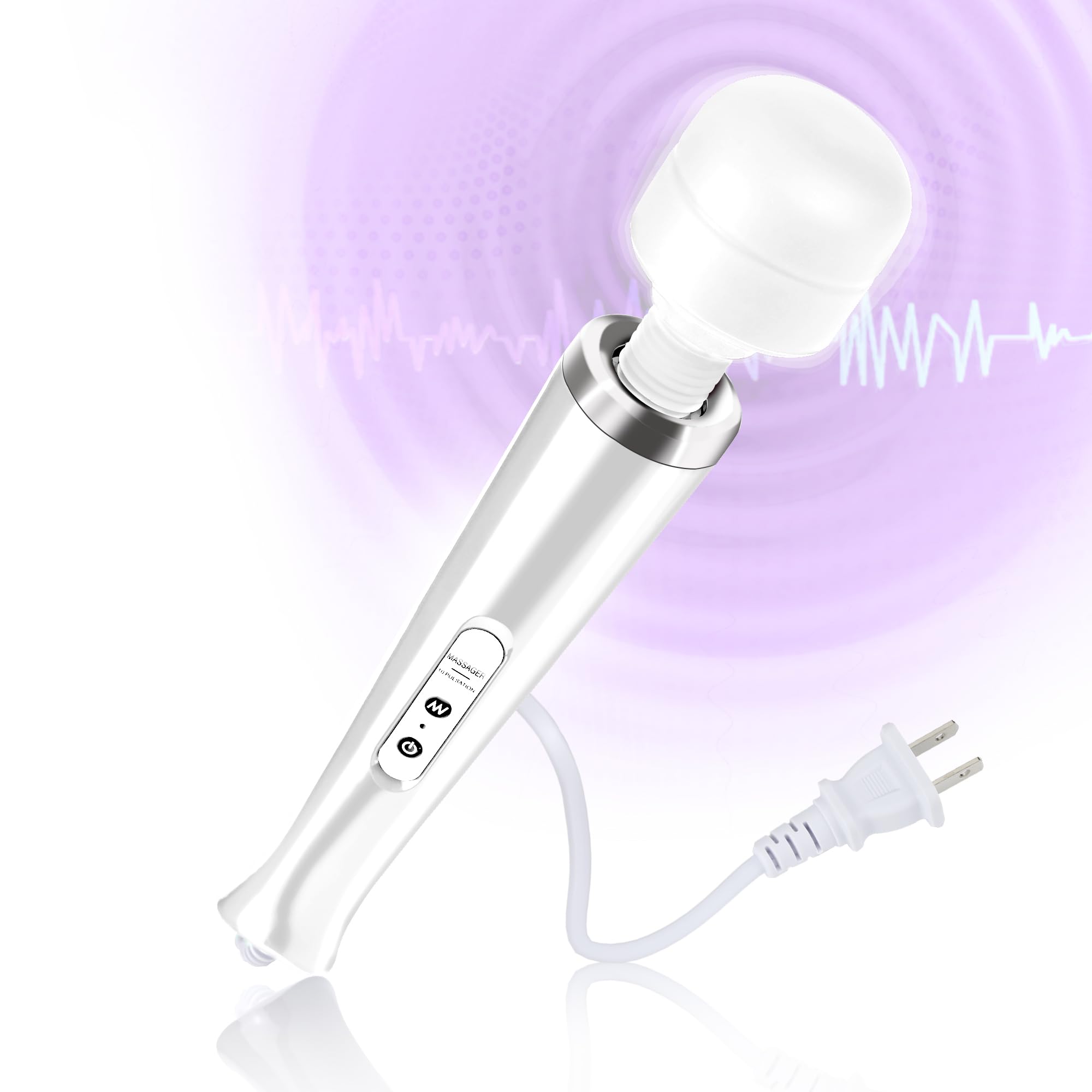 Wired Handheld Massager, Personal Foot Deep Tissue Massager, Back Massager with 10 Speed Settings, Powerful Whole Body Massage Tool for Muscle, Back, Foot, Neck (White)