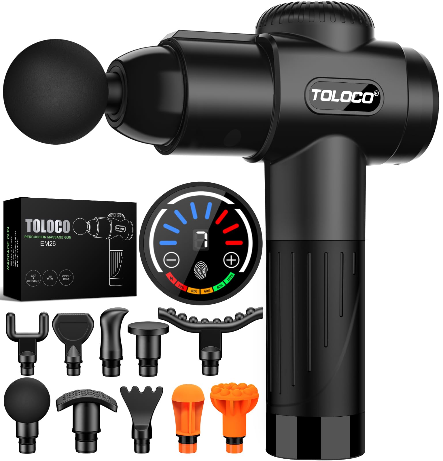 TOLOCO Massage Gun, Deep Tissue Back Massage for Athletes for Pain Relief, Percussion Massager with 10 Massages Heads & Silent Brushless Motor, Mothers Day Gifts for Mom, Black