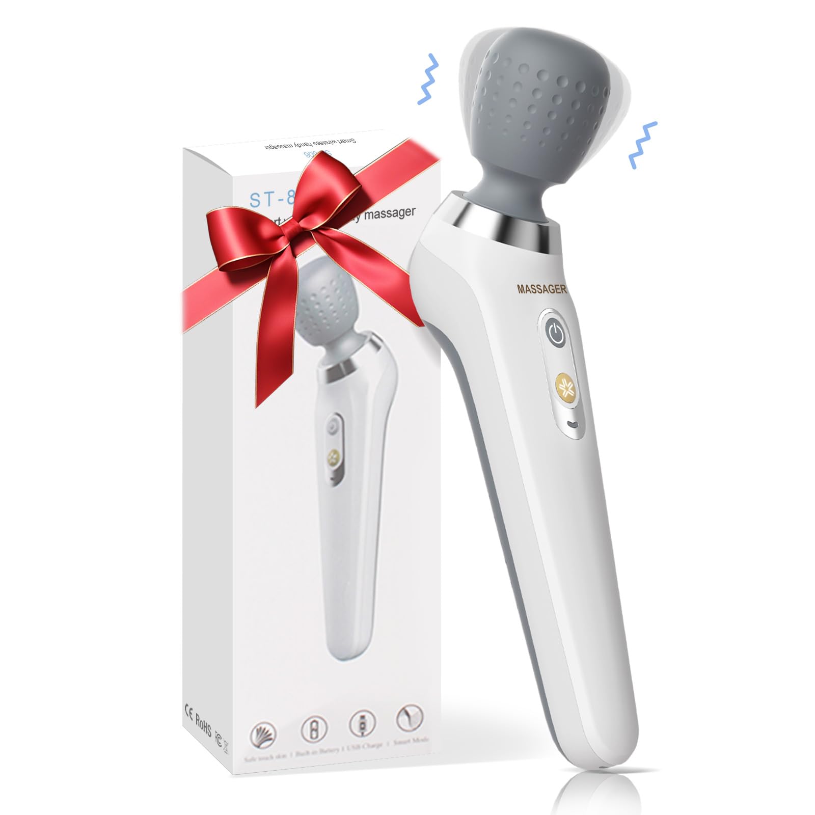 Cordless Rechargeable Vibrating Personal Massager for Women, Electric Handheld Back Massager, Powerful, Waterproof, Soft Silicone Massage Head, Long Battery, Great Gift