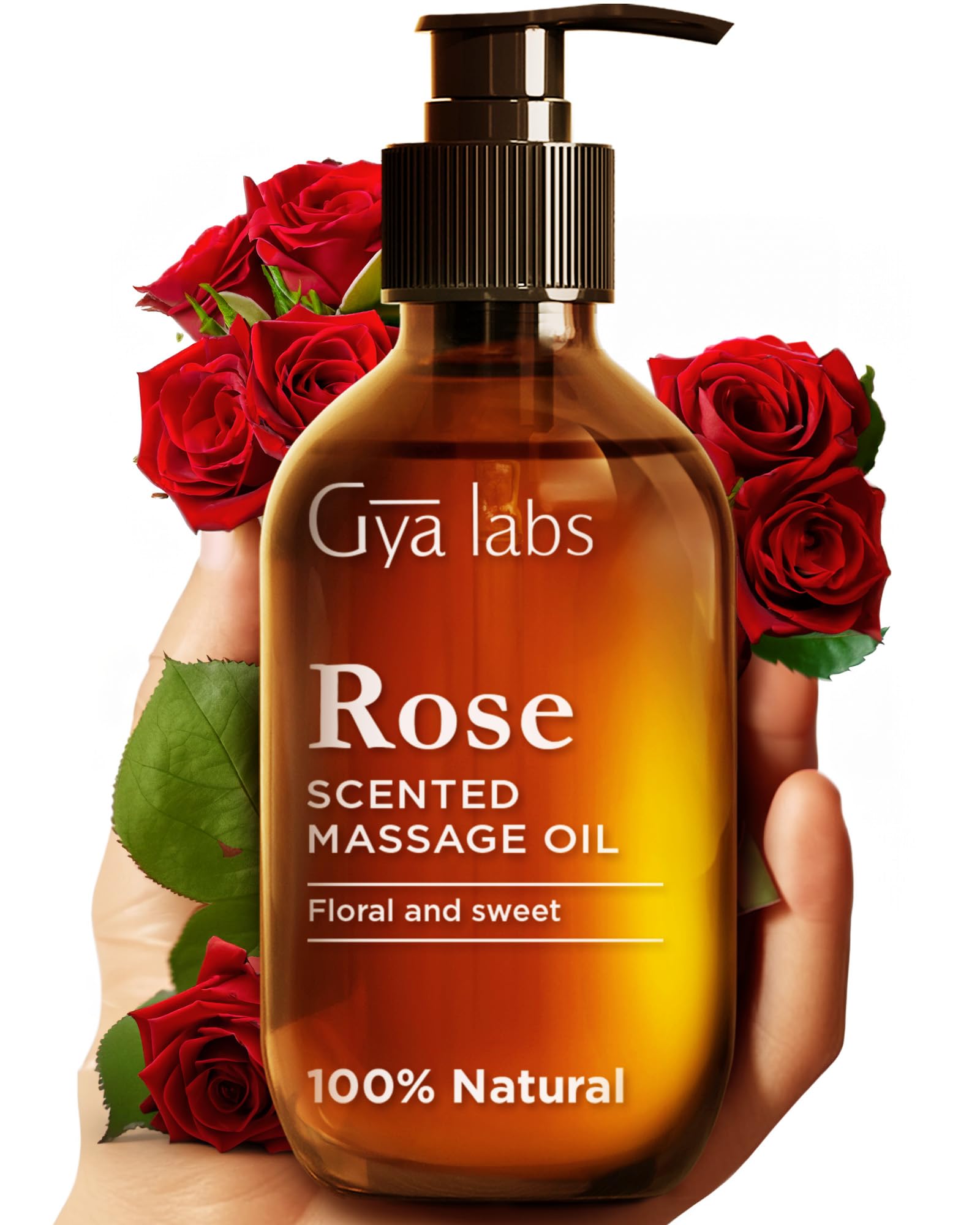 Gya Labs Rose Massage Oils for Date Nights - 6.76 Fl Oz - Rejuvenating Aromatherapy Body Massage Oil for Men & Women - Crafted with Jojoba, Argan, Sunflower, Sweet Almond & Rose Otto