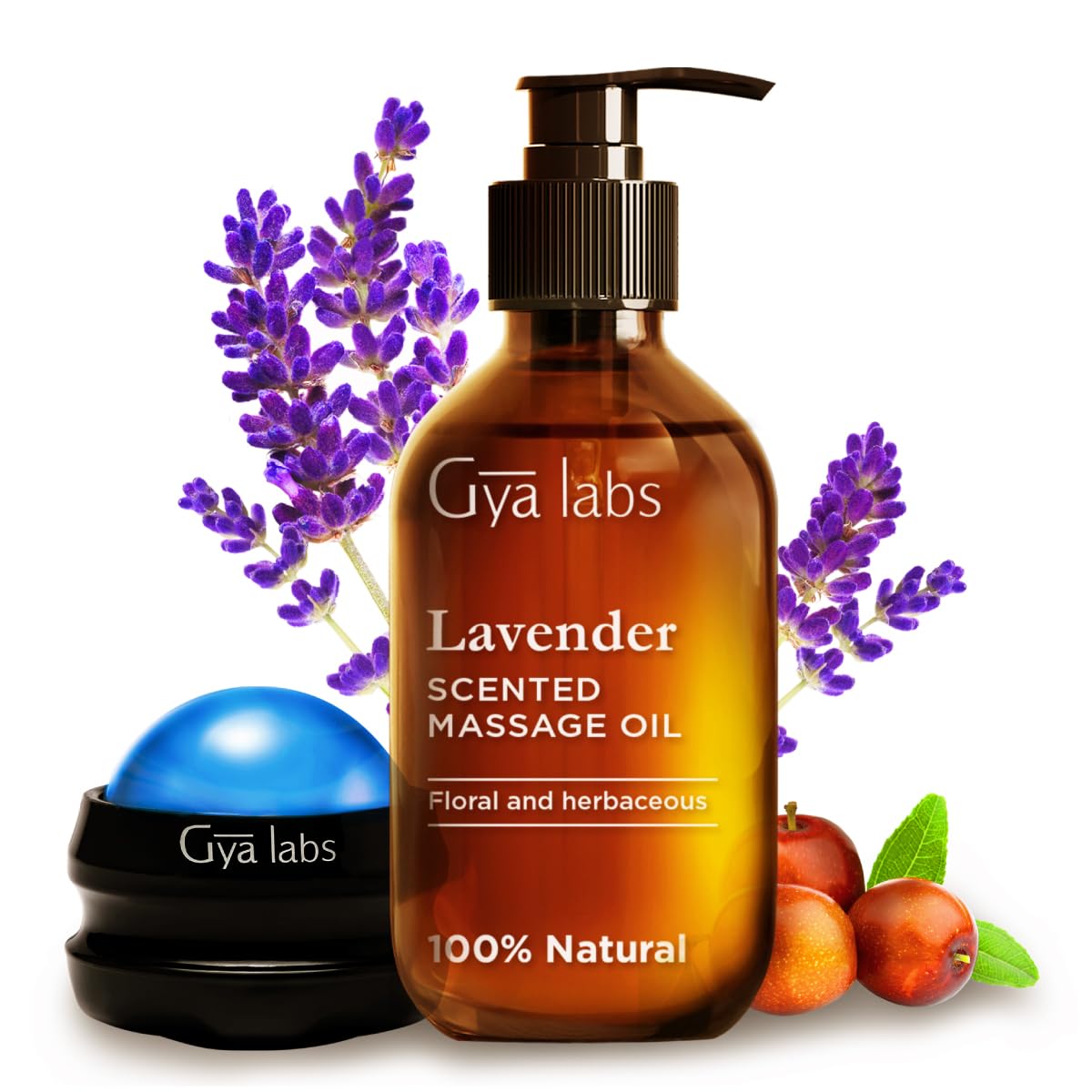 Gya Labs Lavender Relaxation Massage Oil - 8.45 Fl Oz - with Massage Roller Ball - Fast Absorbing 100% Pure Natural Blend of Spa Quality Oils for Skin, Muscle Relaxing - Calming, Aromatic, Self-Care