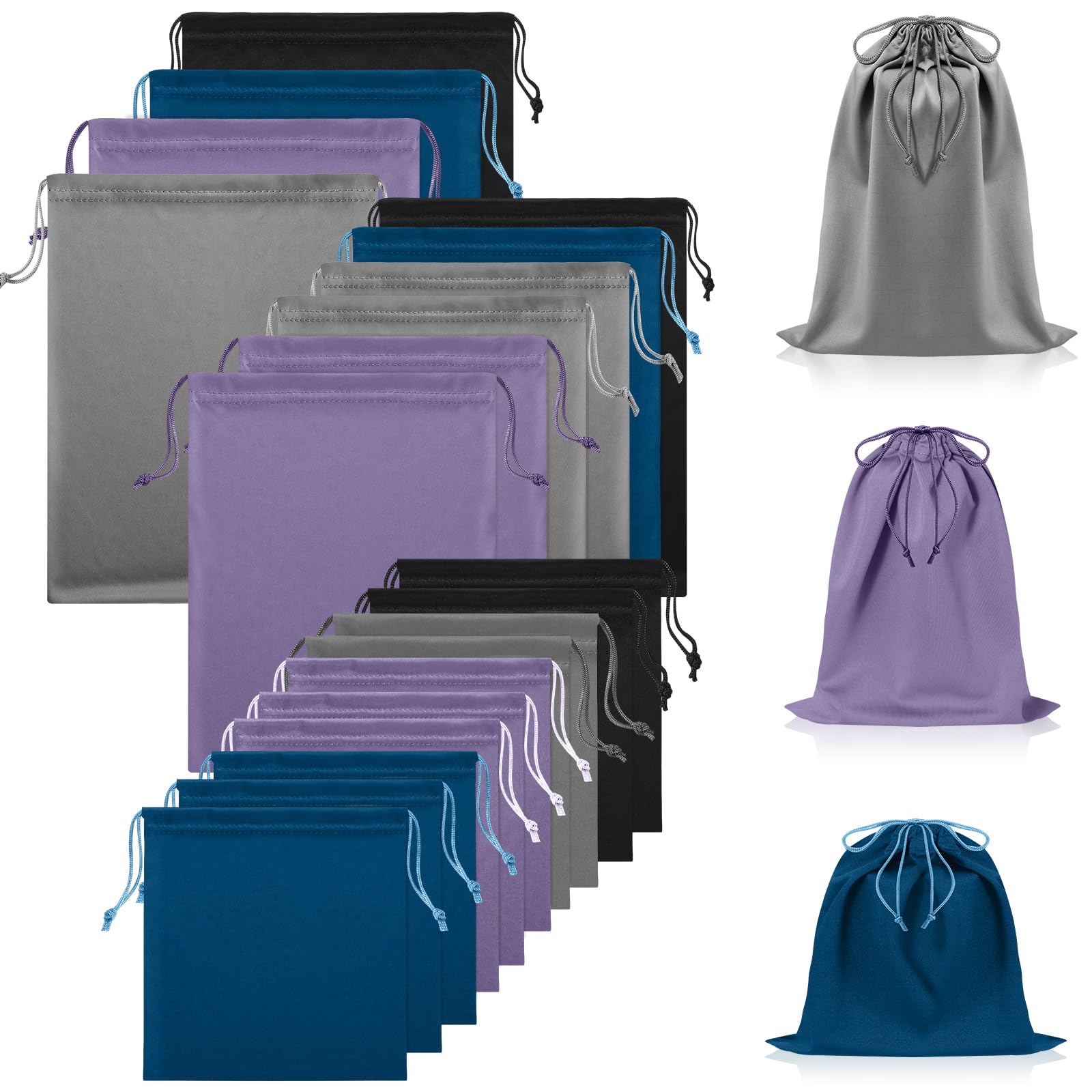 Hillban 20 Pcs Adult Toy Bags Drawstring Microfiber Pouch Adult Game Toy Gift Bags Cosmetic Storage Organizer Multi Purpose Foldable Ditty Pouch for Women Men, 3 Sizes(Blue and Purple)
