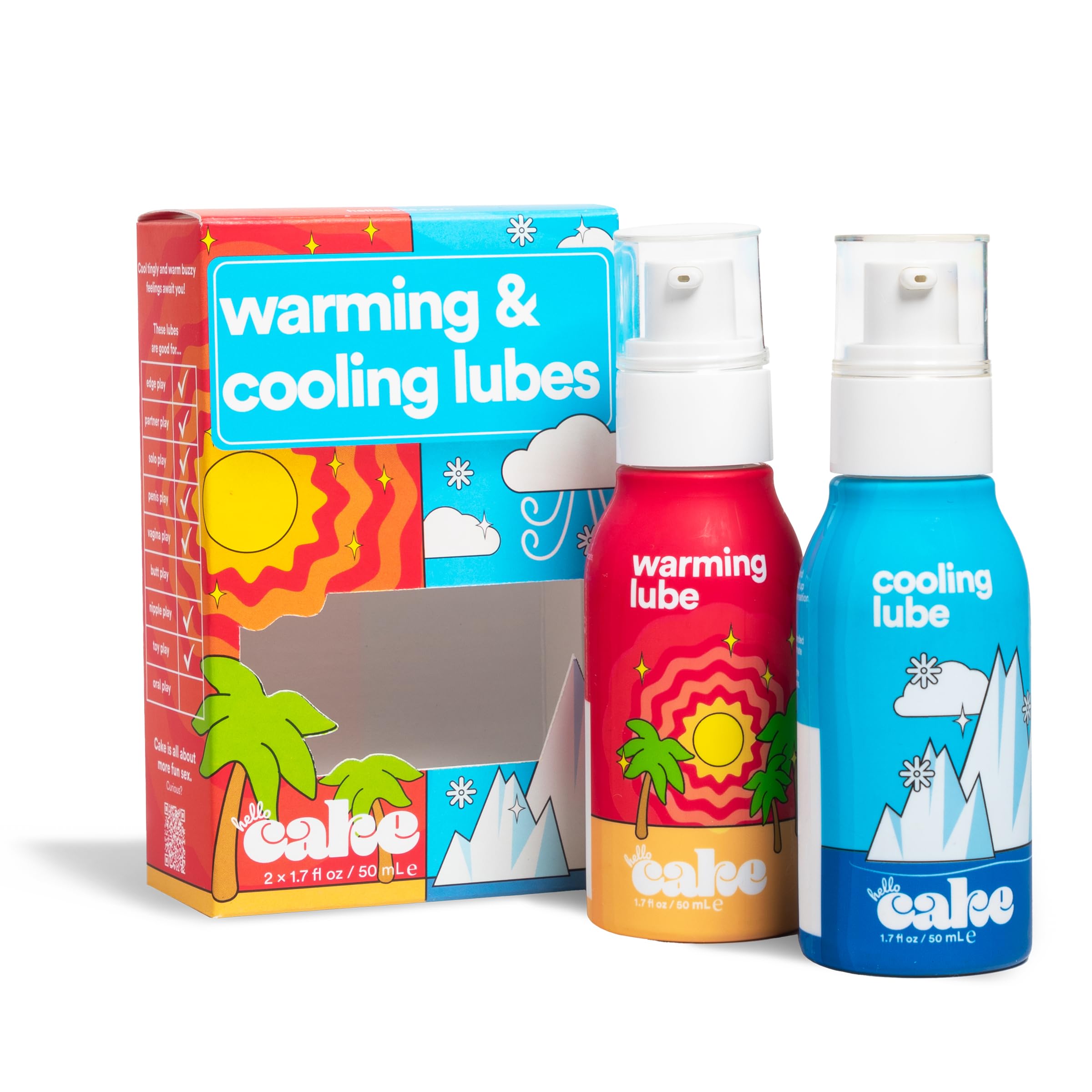 Hello Cake Warming & Cooling Personal Lubricant - Water-Based Sensations Lube for a Tingling and Steamy Experience - Condom Compatible Lubricant for Men, Women, and Couples, 1.7 fl oz Each