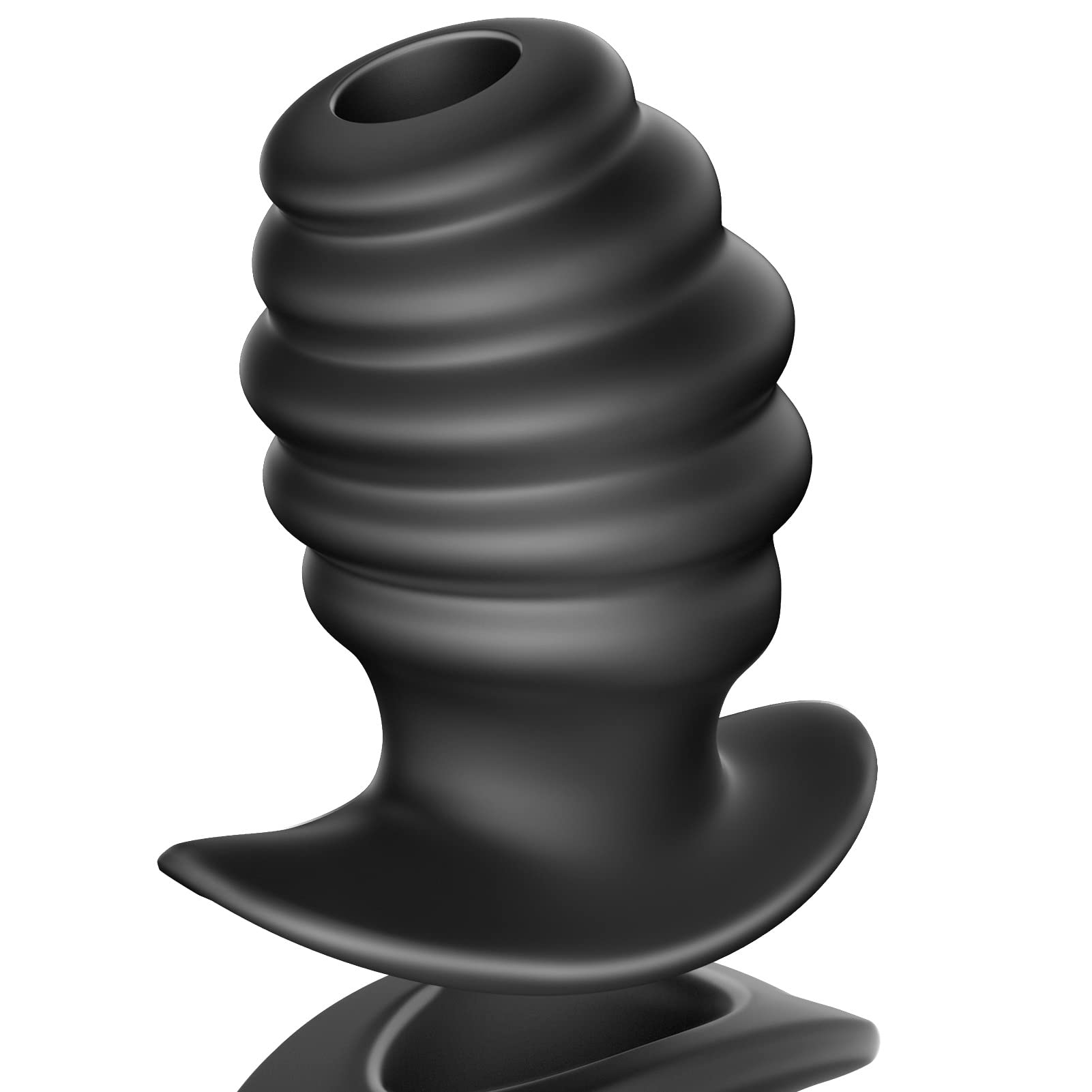 Anal Plug Hollow Ribbed Butt Plug Trainer for Comfortable Wear Hive Ass Tunnel Prostate Massager Sex Toy with Curved Base for Women Men Black TJIJP (L)