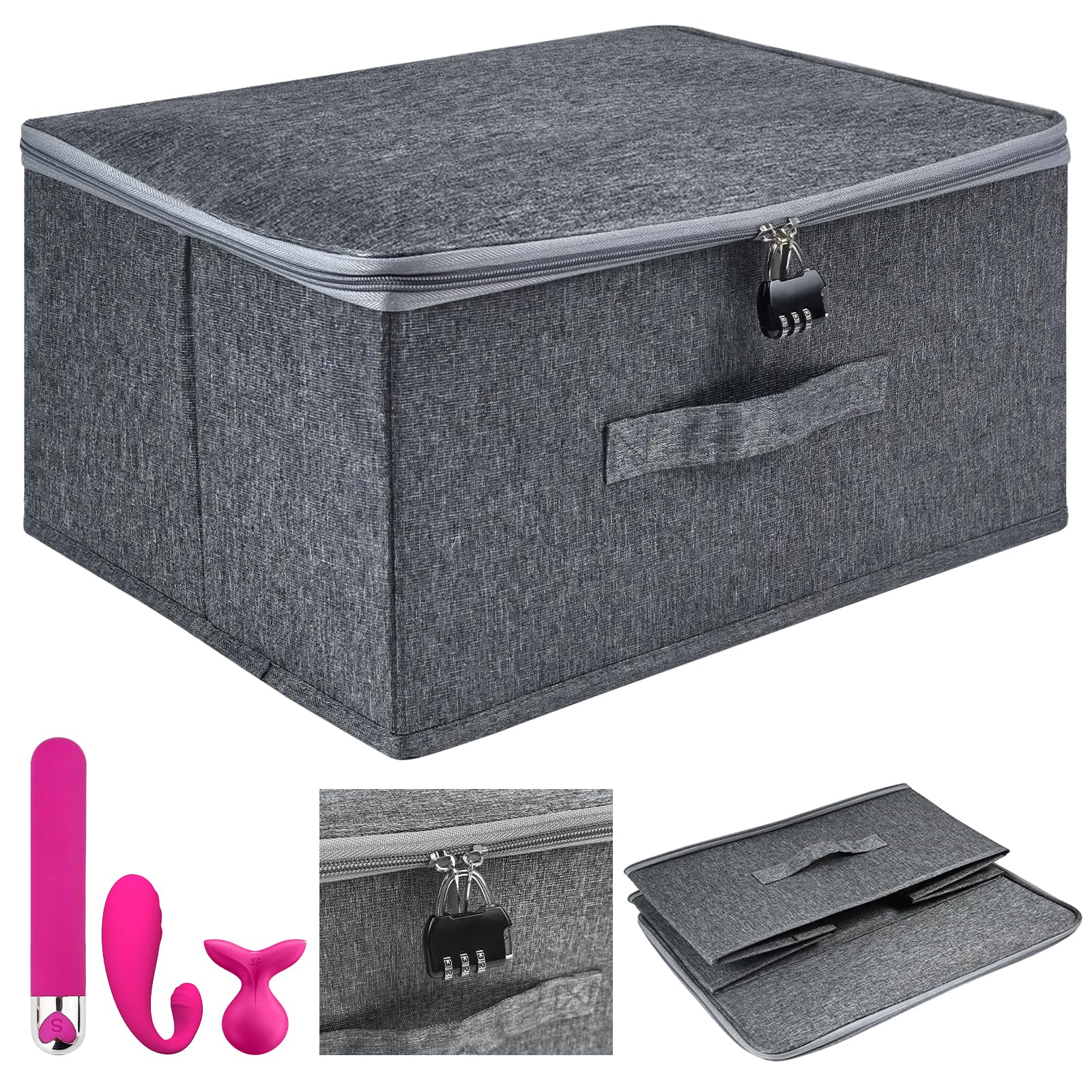 Discreet Lockable Adult Toy Bag Storage Organizer,15.8"x11.8"x8.3" Storage Toy Box Equipped With Metal Lock Toy Storage Organizer Case,Lock Box Travel Game Bag for Women and Men Toys Clothes Container