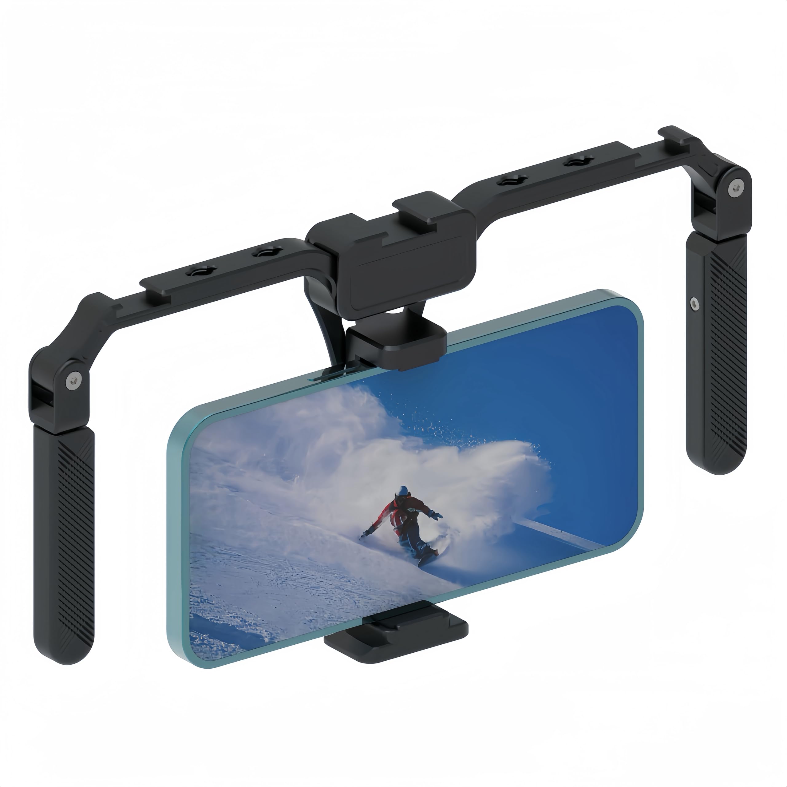 Handheld Phone Rig Stabilizer, Foldable Smartphone Grip Stabilizer, Aluminum Alloy Mobile Phone Stabiliser Cage for Video Recording Filmmaking, Fit for 2.4”-3.5” Phone Width