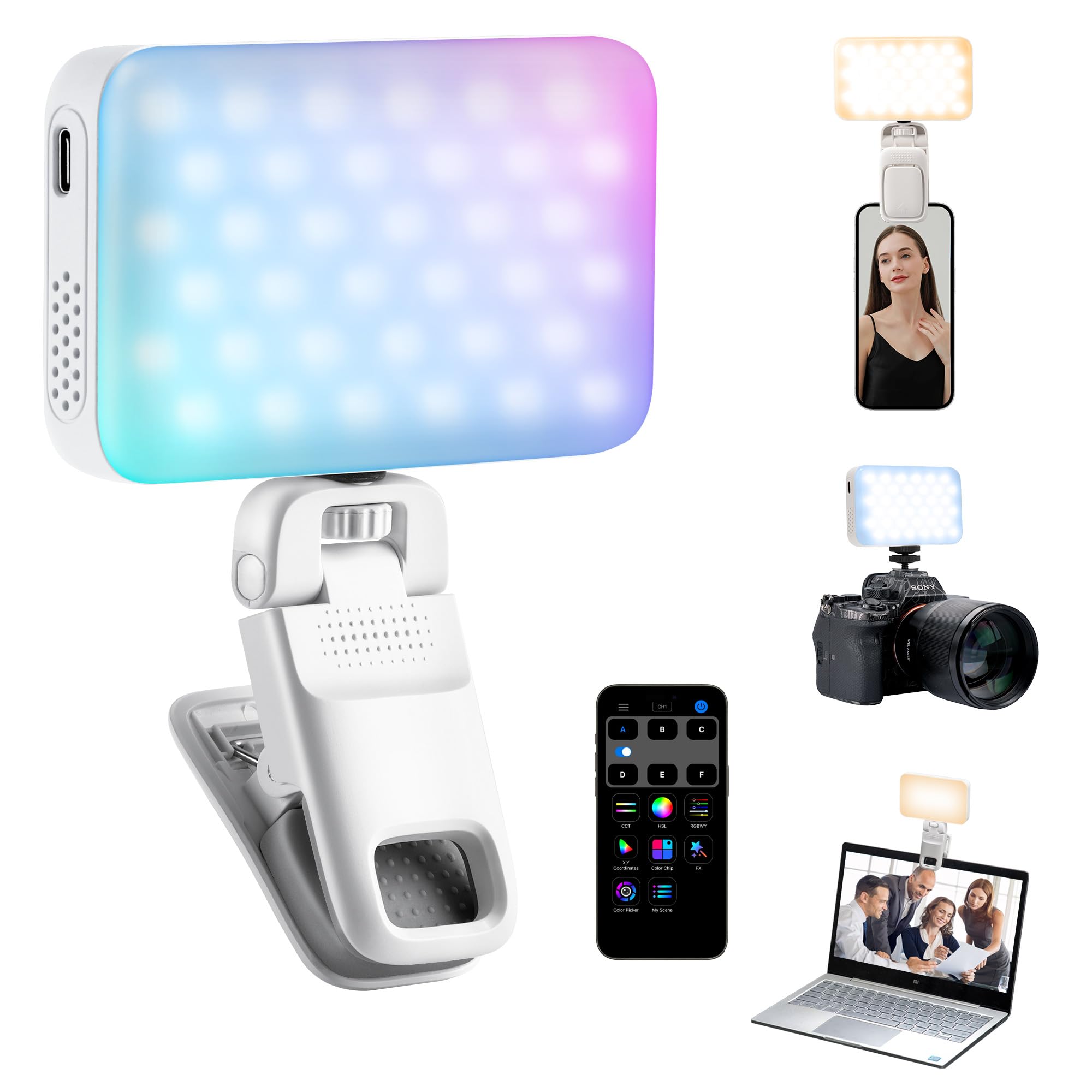 Viltrox Z05 RGB Selfie Light with APP Control,108 LED CRI>97 2000mAh Rechargeable, Portable LED Phone Light with Clip/Cold Shoe Mount for Phone,Laptop,Camera, Video Recording for TikTok,YouTube,Vlog