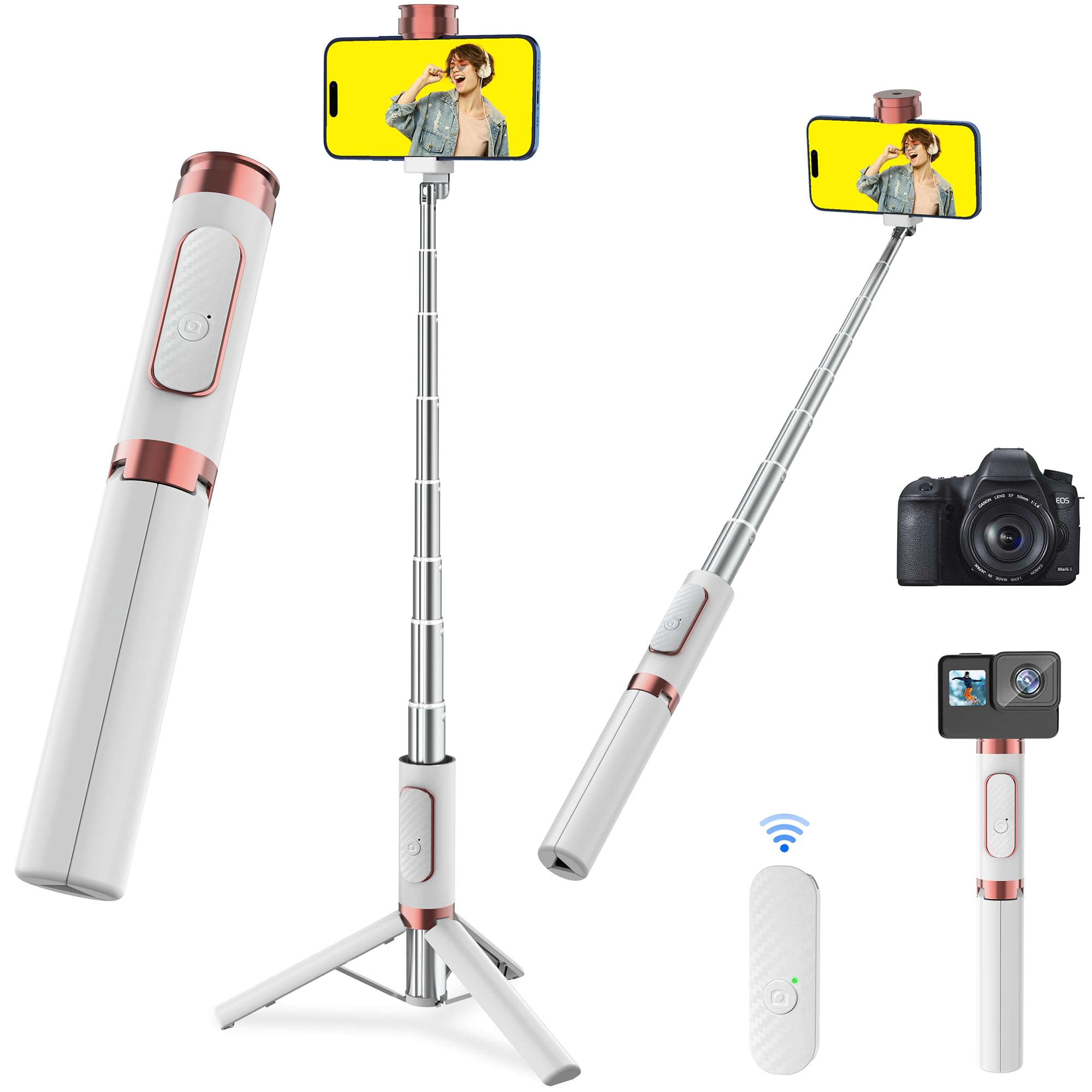CellphoneTripod with Remote, Aluminum Alloy Selfie Stick Tripod, Best Foldable Mini Extendable Tripod Stand 270° Rotation Compatible with iPhone/Android Travel Essentials