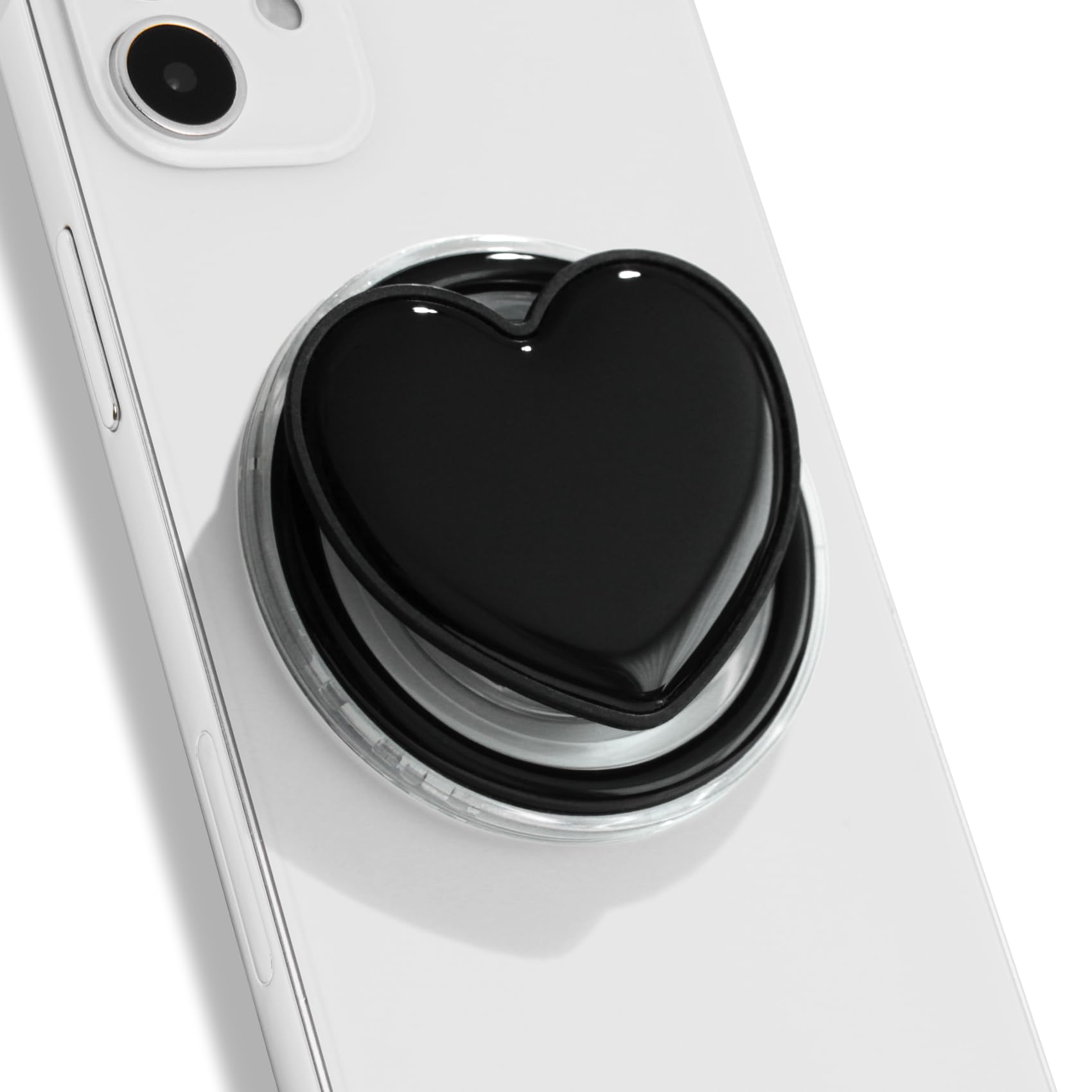 Magnetic Cute Solid Macaron Color Heart Shape Collapsible Mobile Phone Grip Stand Holder for Smartphone Tablet Cell Phone Accessory (Magnetic Type, Black)