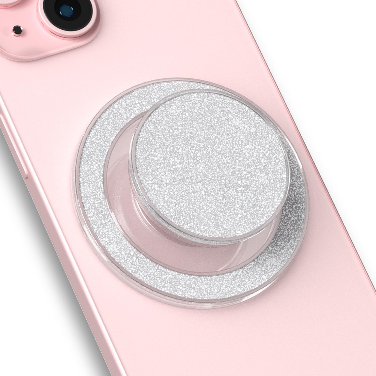 Glitter Phone Grip Compatible with MagSafe, Detachable Clear Phone Grip Holder Collapsible, Compatible with Kindle, Smartphone Tablet Cell Phone Accessory (Magnetic Type, Glitter Silver)