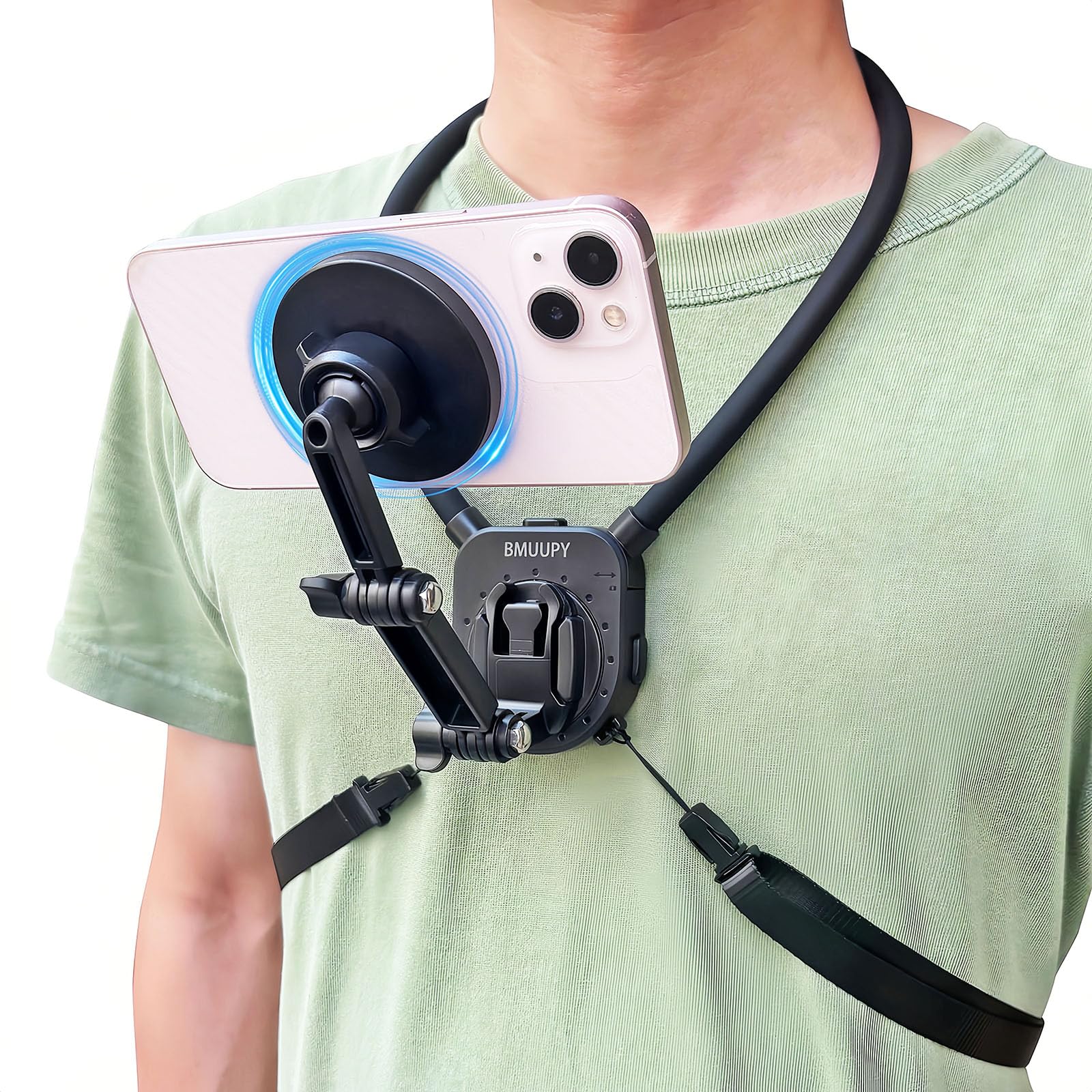 Magnetic POV/Vlog Phone Neck Mount Holder for iPhone 15/14/13/12 Pro Mini/Plus/Pro/Pro Max, Hand Free Chest Stand Video Recording for Mobile Phone Accessory