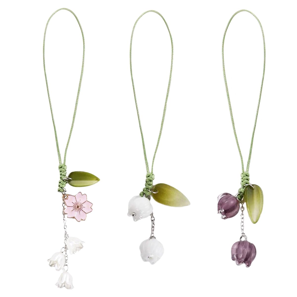 3 Pcs Tulip Flower Mobile Phone Pendant, Decorative Charms for Cellular Telephones, Suitable for Keychain, Backpack, Wallet Decoration
