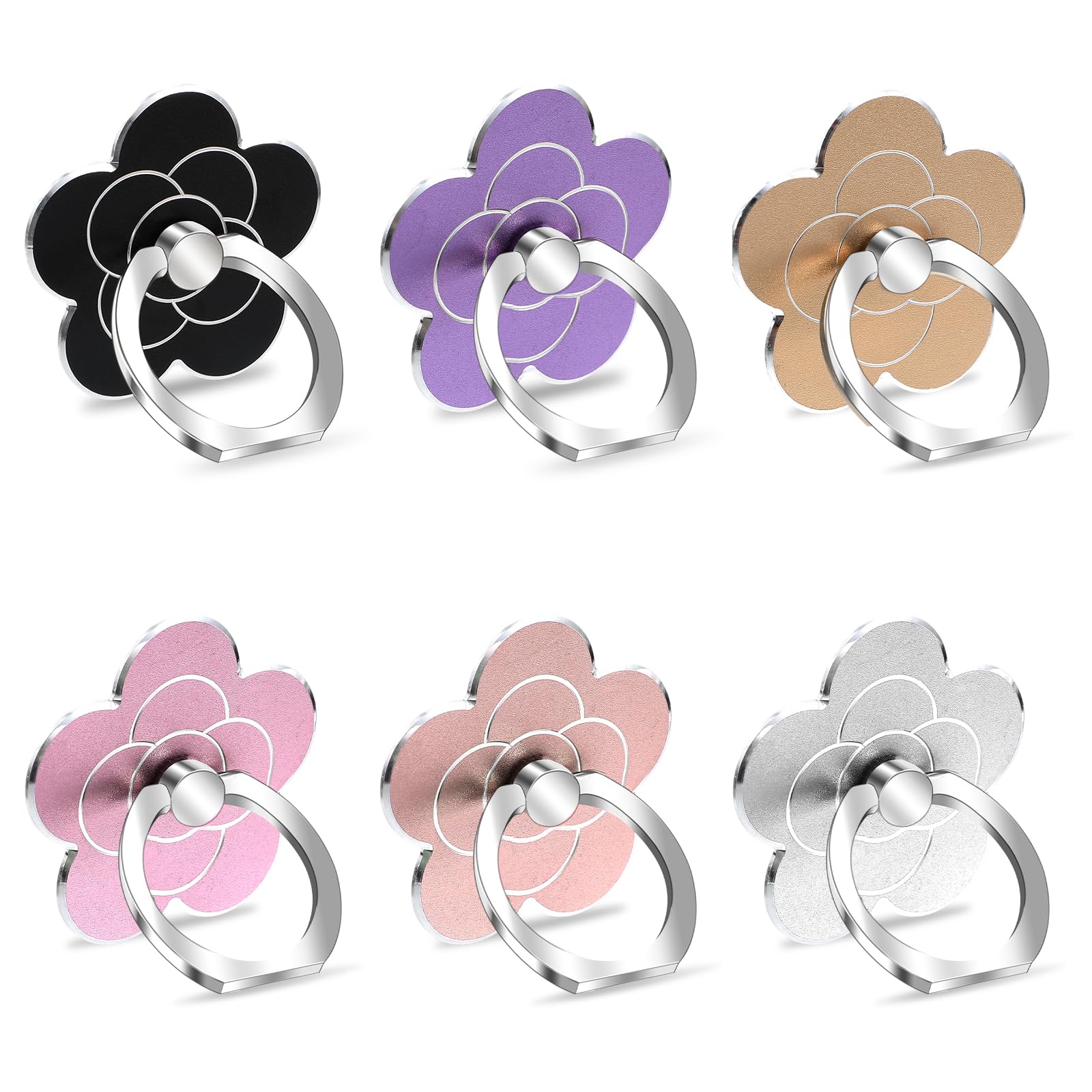 6 Pcs Phone Rings for Back of Phone Flower Cell Phone Ring Holder Stand Finger Kickstand 360 Rotation Universal Ring Grip Holder Compatible with Smartphones Mobile Phone Case Accessories