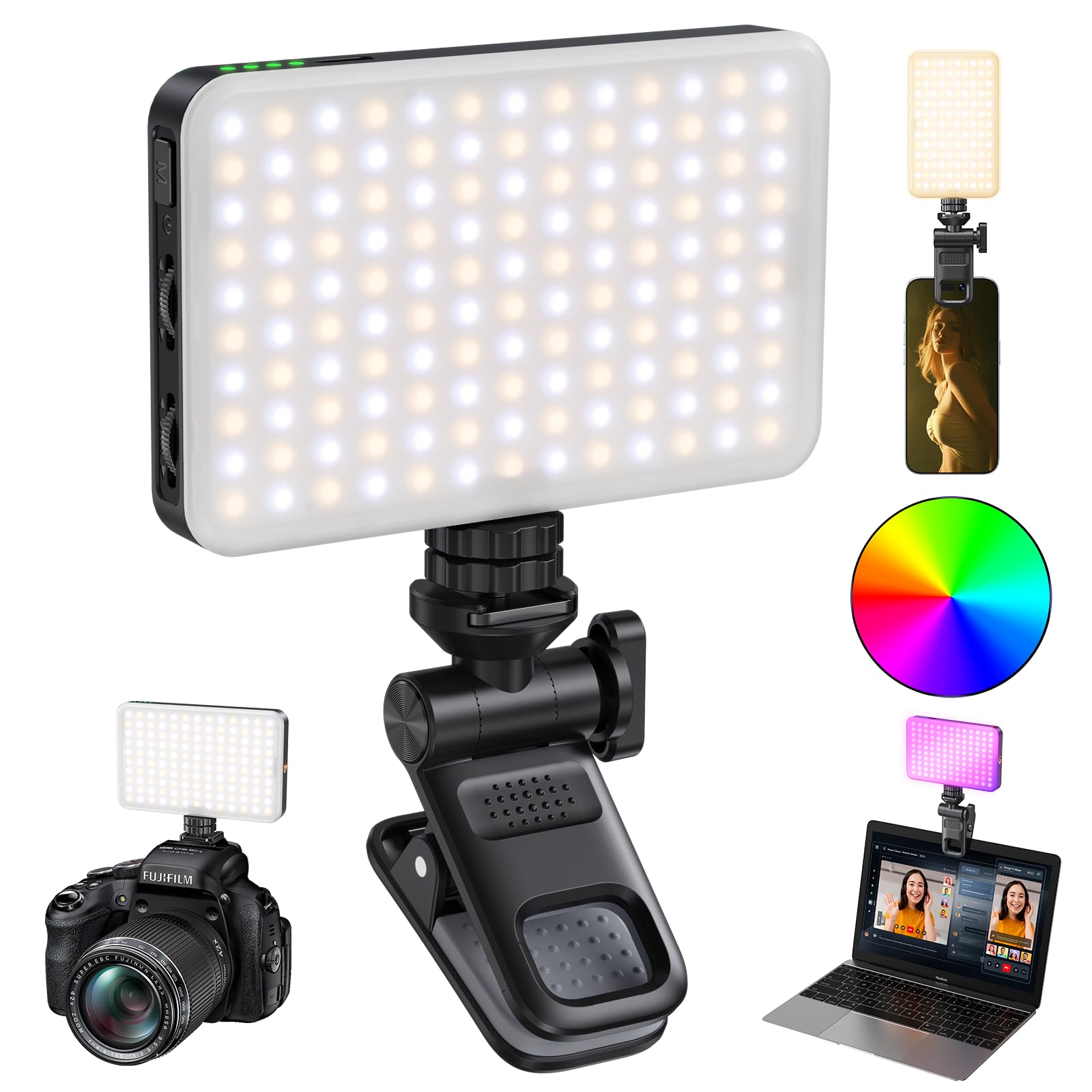 Phone Light Clip 129 LED Selfie Light RGB Lighting 10 Lighting Modes for iPhone Laptop Camera Portable Fill Light for Selfies Video Conferencing Photography TikTok YouTube Vlog Shooting