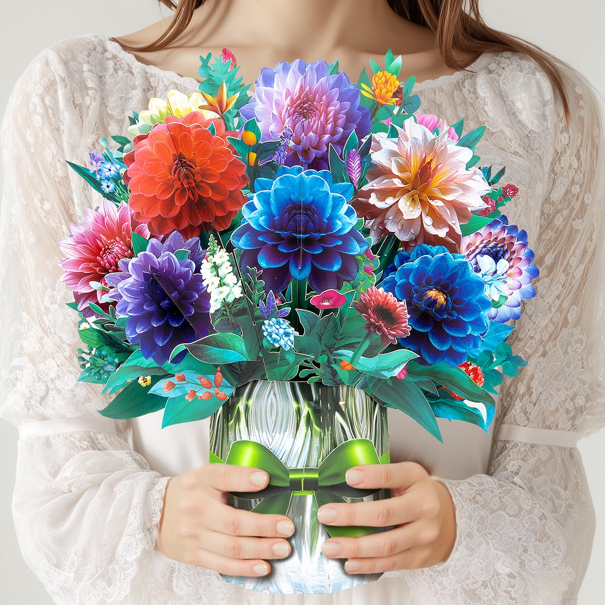 Dahlia Popup Flower Cards, Flower Bouquet Popup Greeting Cards, with Blank Note Card and Envelope, 3D Birthday, Get Well, Happy Holiday, All Occasions.