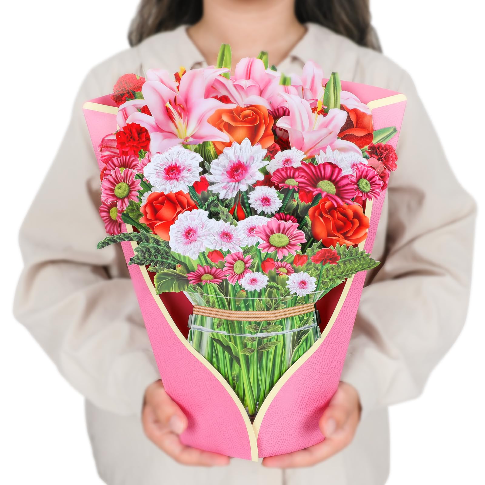 Pop Up Cards,Roses&Lilies&Daisies,12 Inch Forever Flower Bouquet 3D Popup Greeting Cards With Blank Note Card and Envelope,Perfect For Birthday, Christmas, Thanksgiving Day,Mother's Day Gifts
