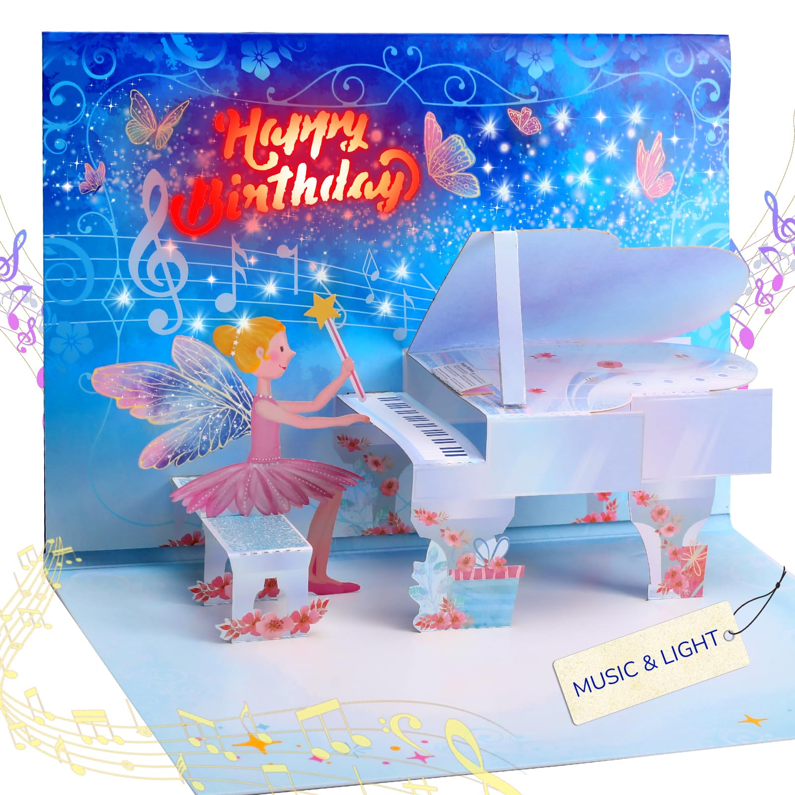 Musical Birthday Cards for Girls, Pop Up Piano Birthday Cards with Lights Gift for 2/3/4/5/6/7/8/9 Year Old Daughter, Granddaughter, Niece
