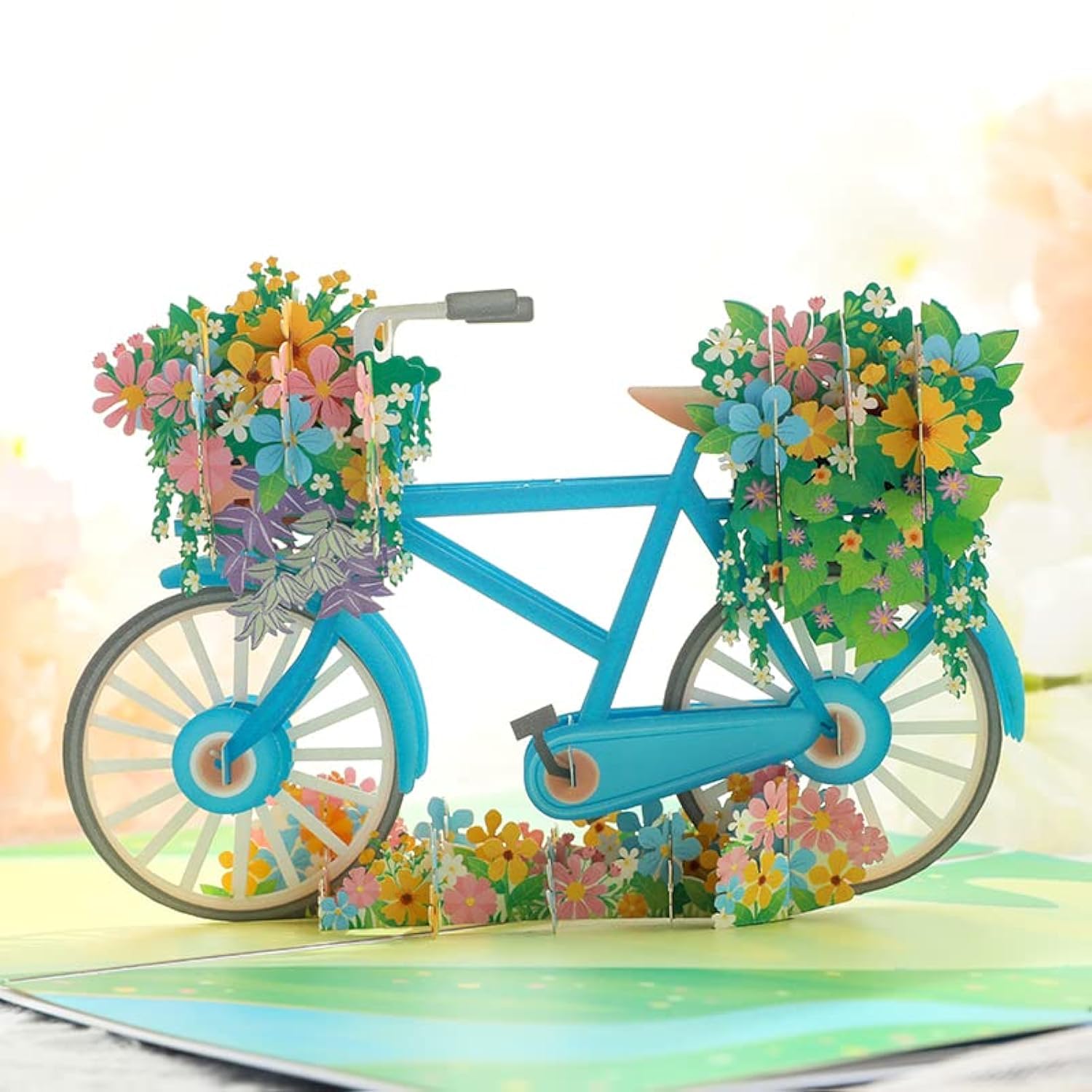 3D Pop-Up Greeting Card - Floral Bicycle in Green (5x7 Inches) with Envelope - Mother’s Day, Thank You, Birthday Card - Handcrafted Paper Card for Women, Wife, Mom
